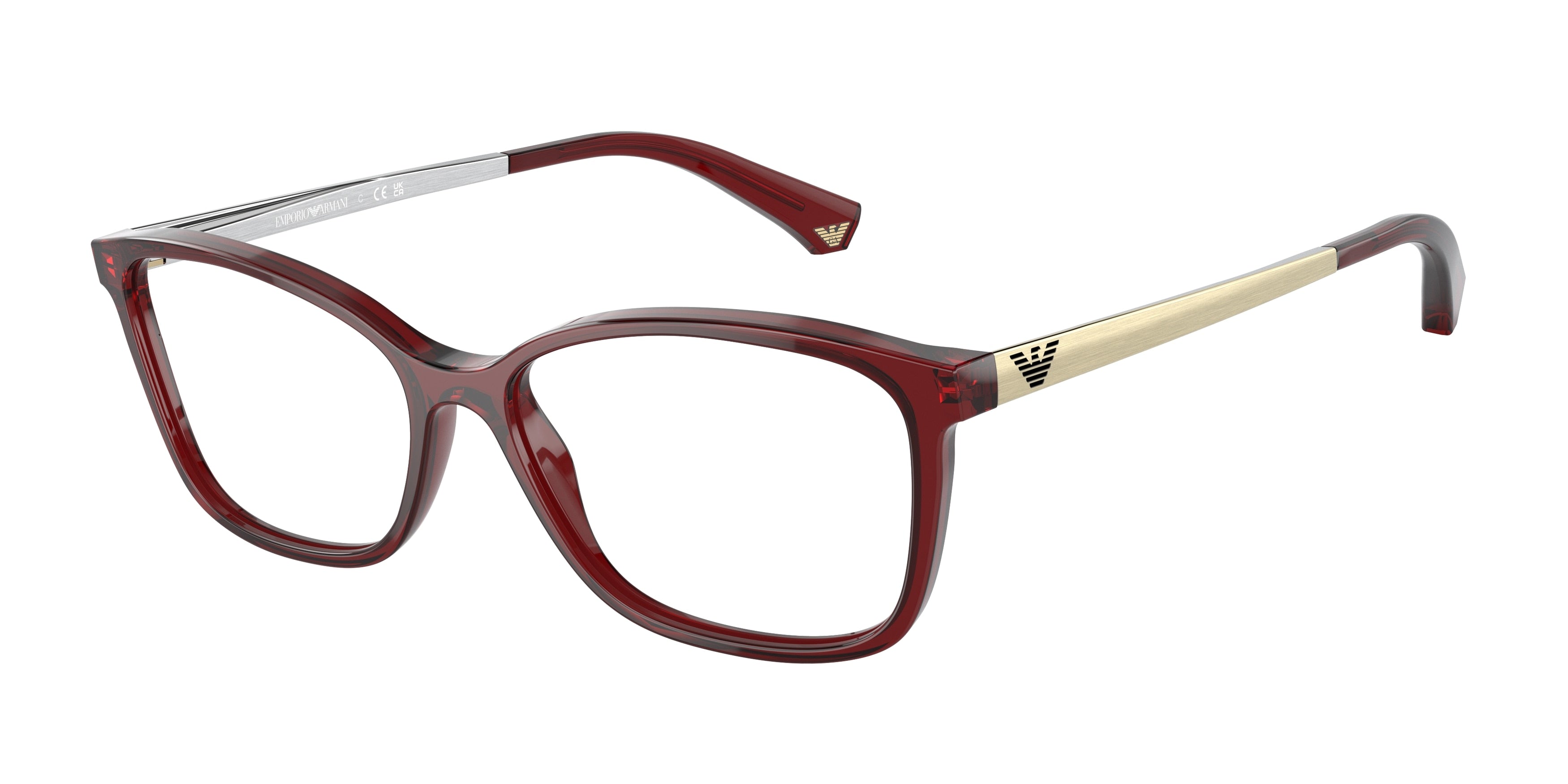 Emporio Armani EA3026 Cat Eye Eyeglasses 5968-Shiny Transparent Bordeaux 54-140-15 - Color Map Red