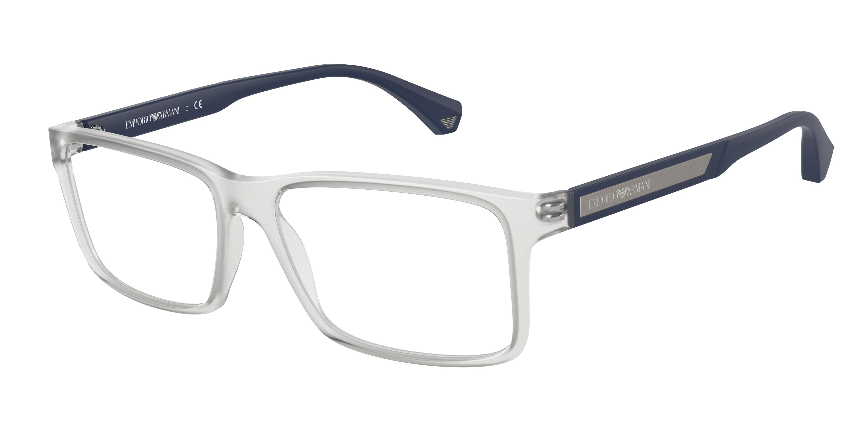 Emporio Armani EA3038 Rectangle Eyeglasses 5893-Matte Transparent Crystal 54-140-16 - Color Map Transparent