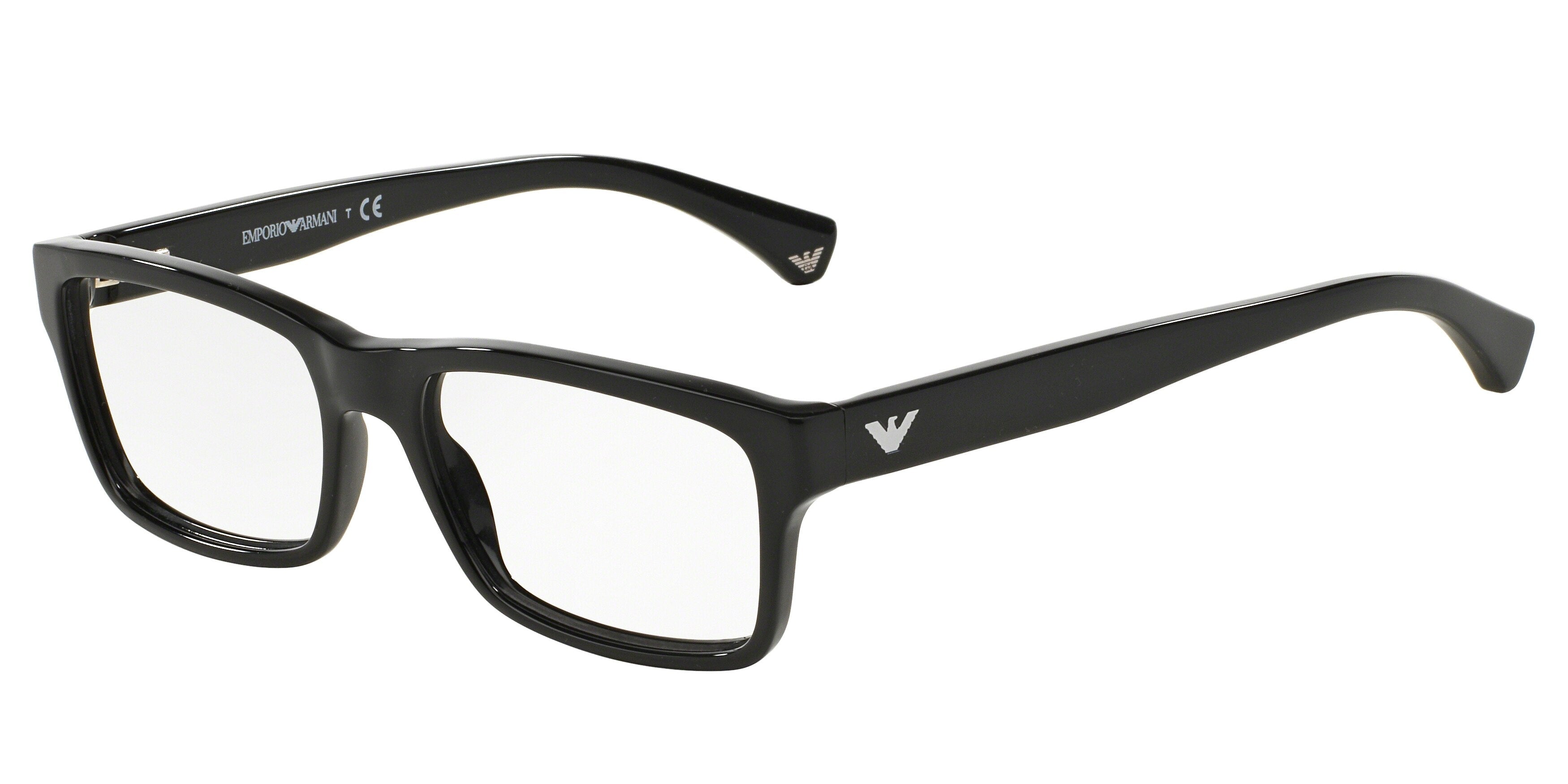 Emporio Armani EA3050F Rectangle Eyeglasses 5017-Shiny Black 55-140-17 - Color Map Black