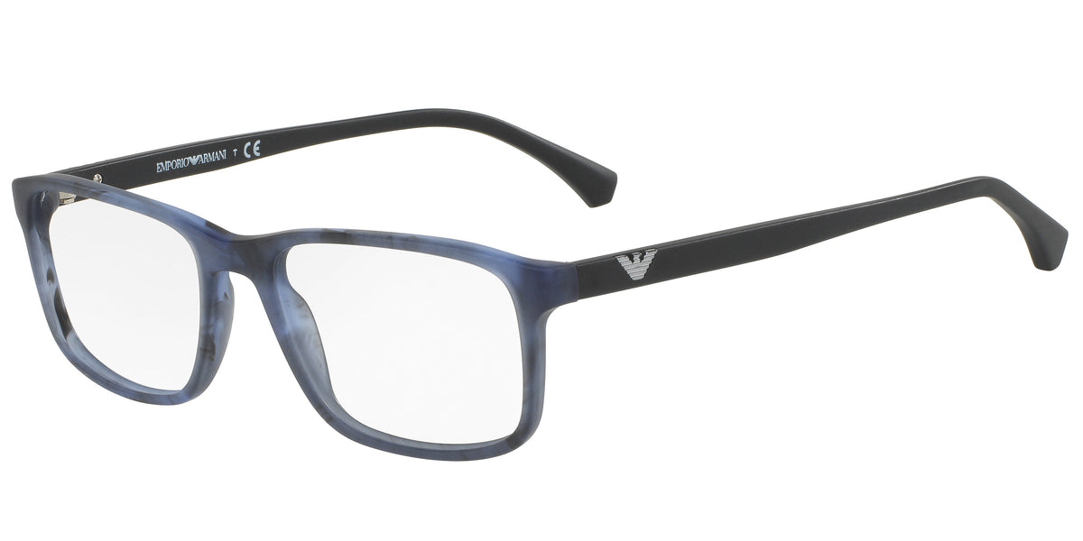 Emporio Armani EA3098 Rectangle Eyeglasses 5549-Matte Striped Blue 53-140-18 - Color Map Blue