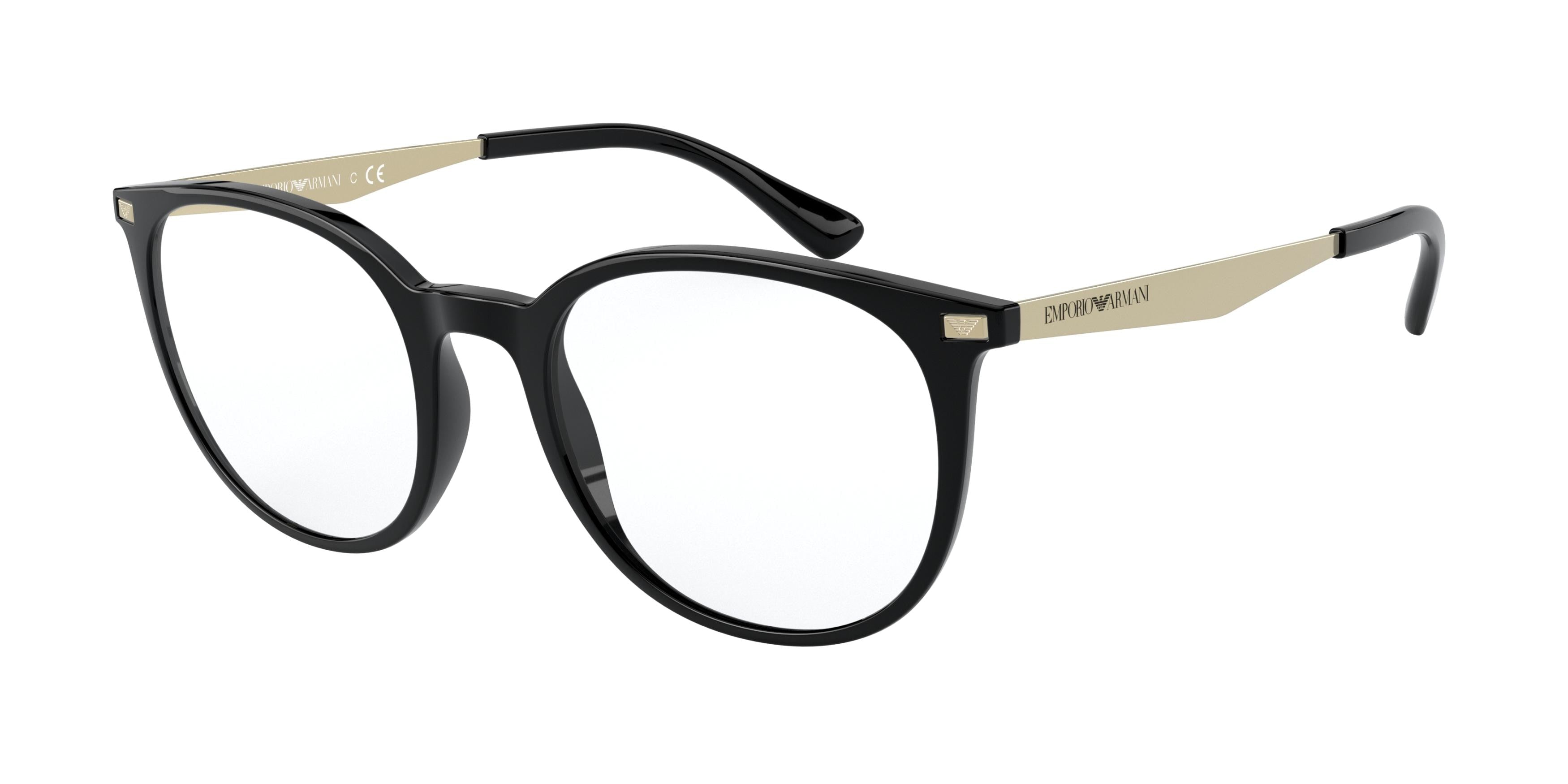 Emporio Armani EA3168 Phantos Eyeglasses 5001-Shiny Black 52-145-20 - Color Map Black