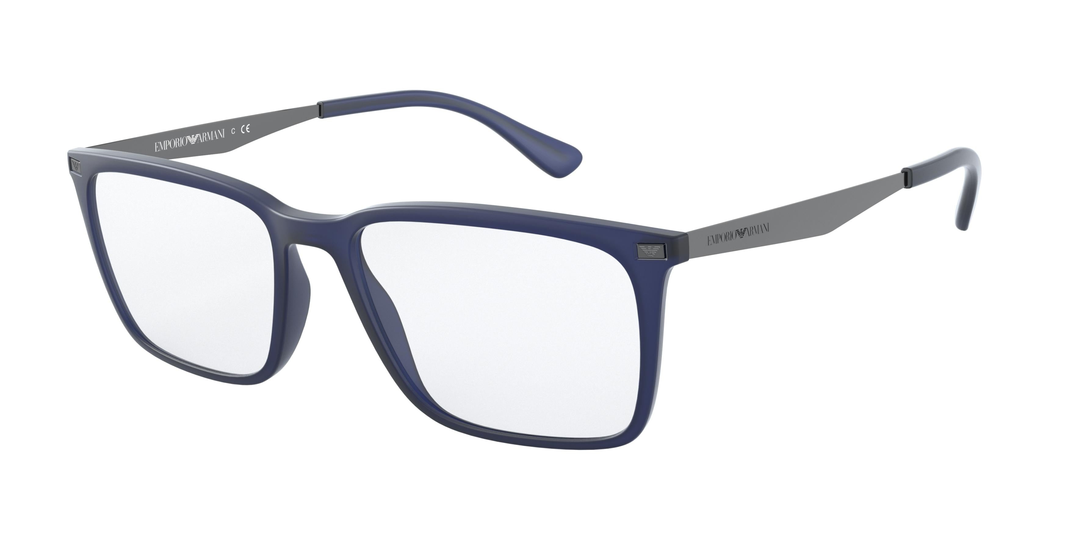 Emporio Armani EA3169 Rectangle Eyeglasses 5842-Matte Opal Blue Jeans 55-150-17 - Color Map Blue