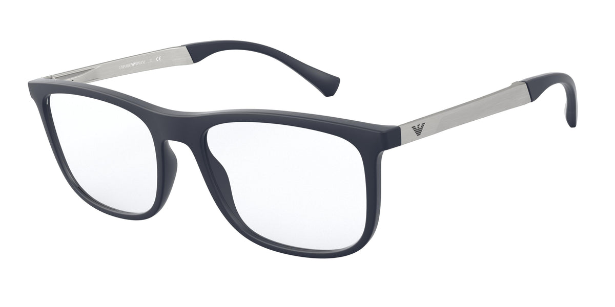 Emporio Armani EA3170 Rectangle Eyeglasses 5474-Rubber Blue 55-145-18 - Color Map Blue