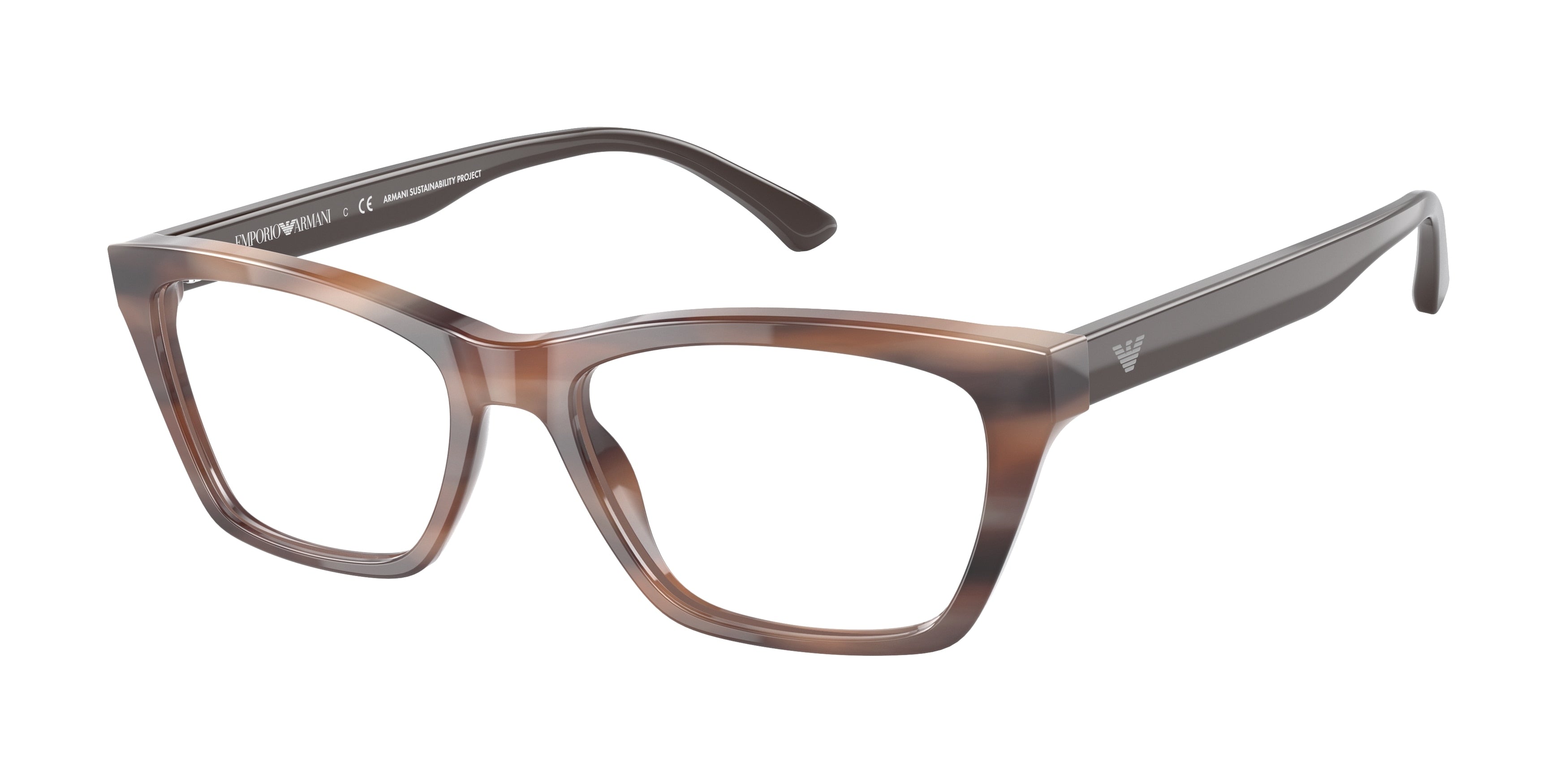 Emporio Armani EA3186F Cat Eye Eyeglasses 5903-Striped Brown 53-140-17 - Color Map Tortoise