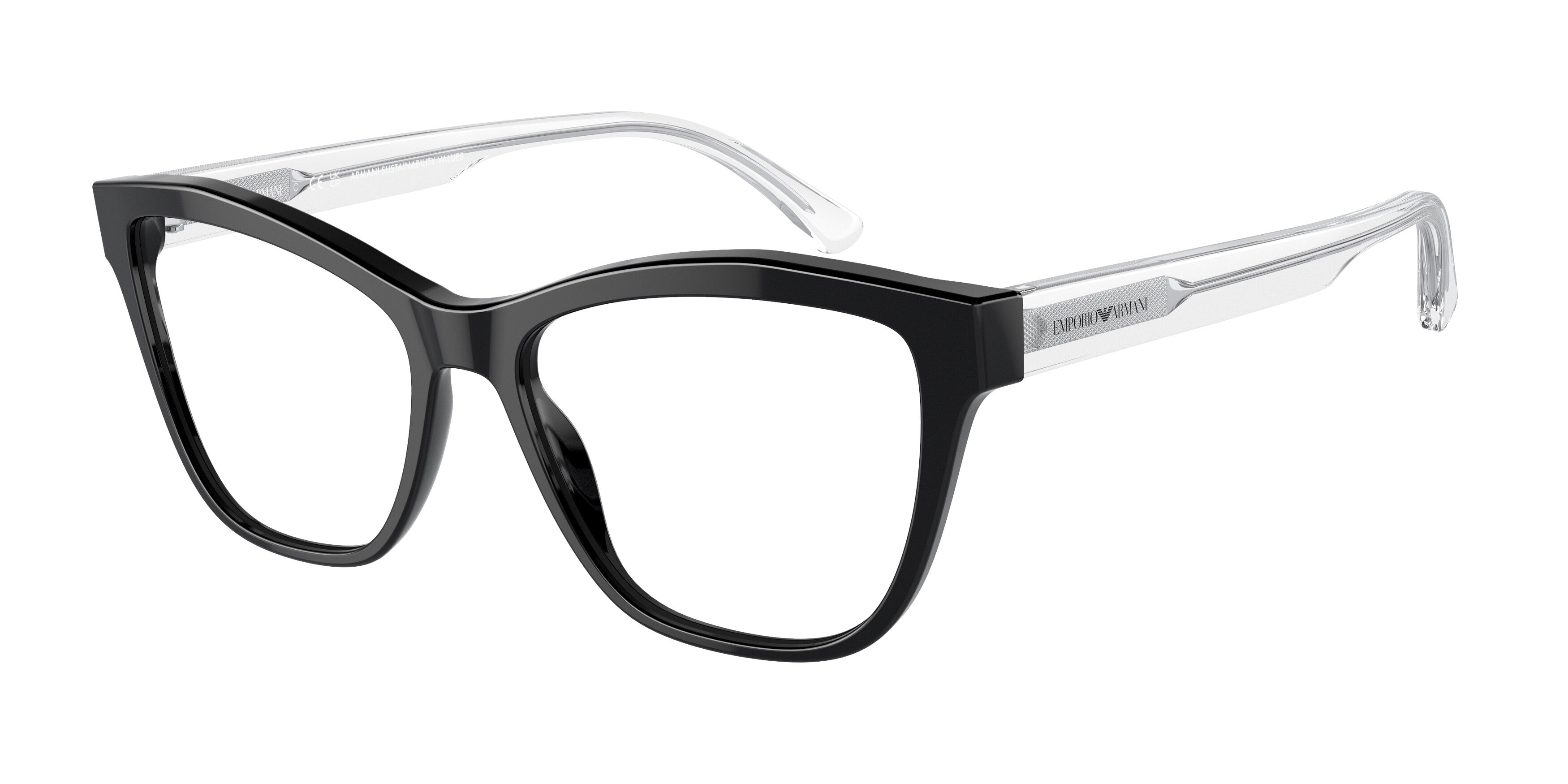Emporio Armani EA3193 Cat Eye Eyeglasses 5017-Shiny Black 54-140-16 - Color Map Black