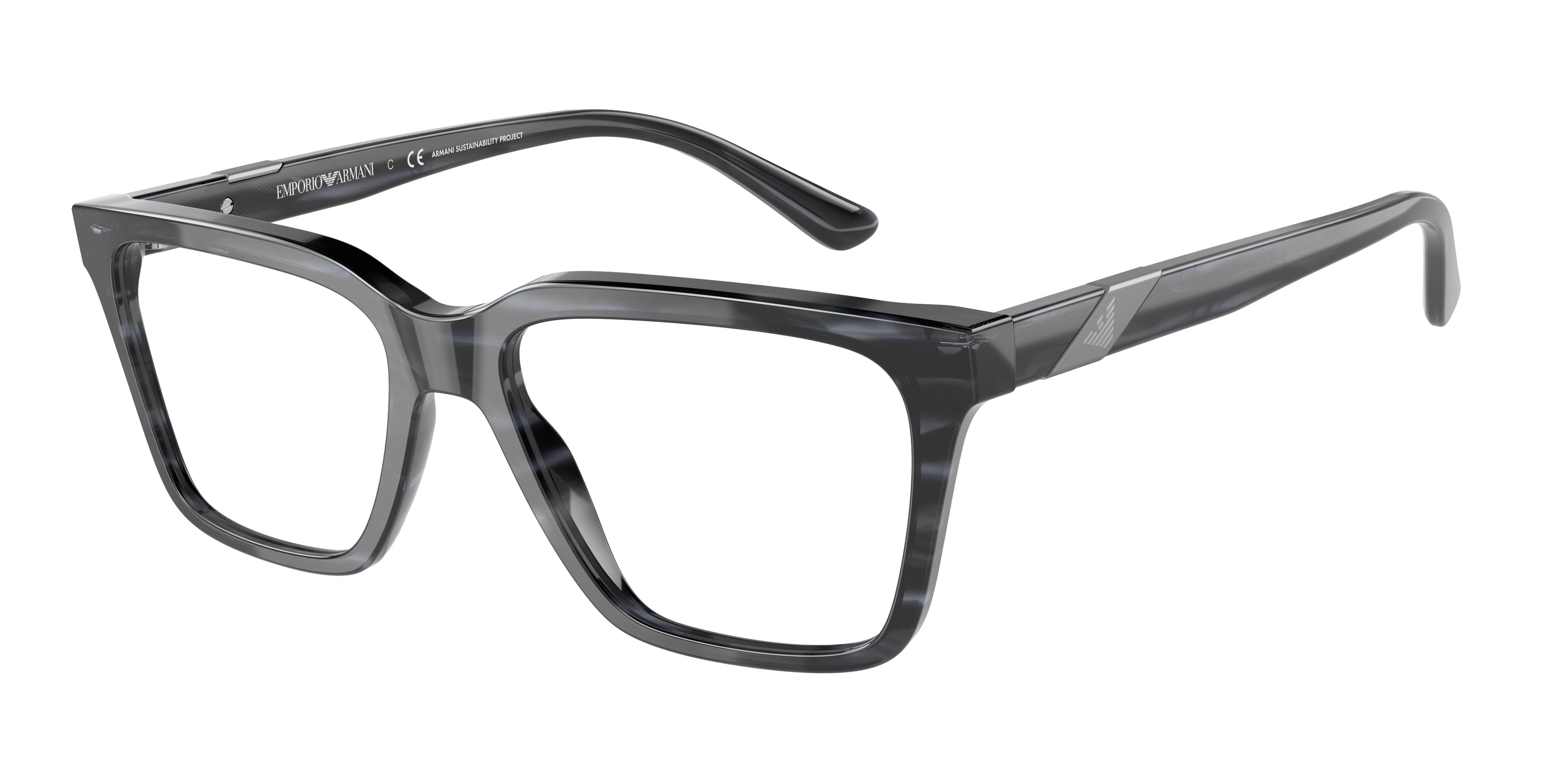Emporio Armani EA3194 Rectangle Eyeglasses 5310-Shiny Striped Blue 56-145-17 - Color Map Blue