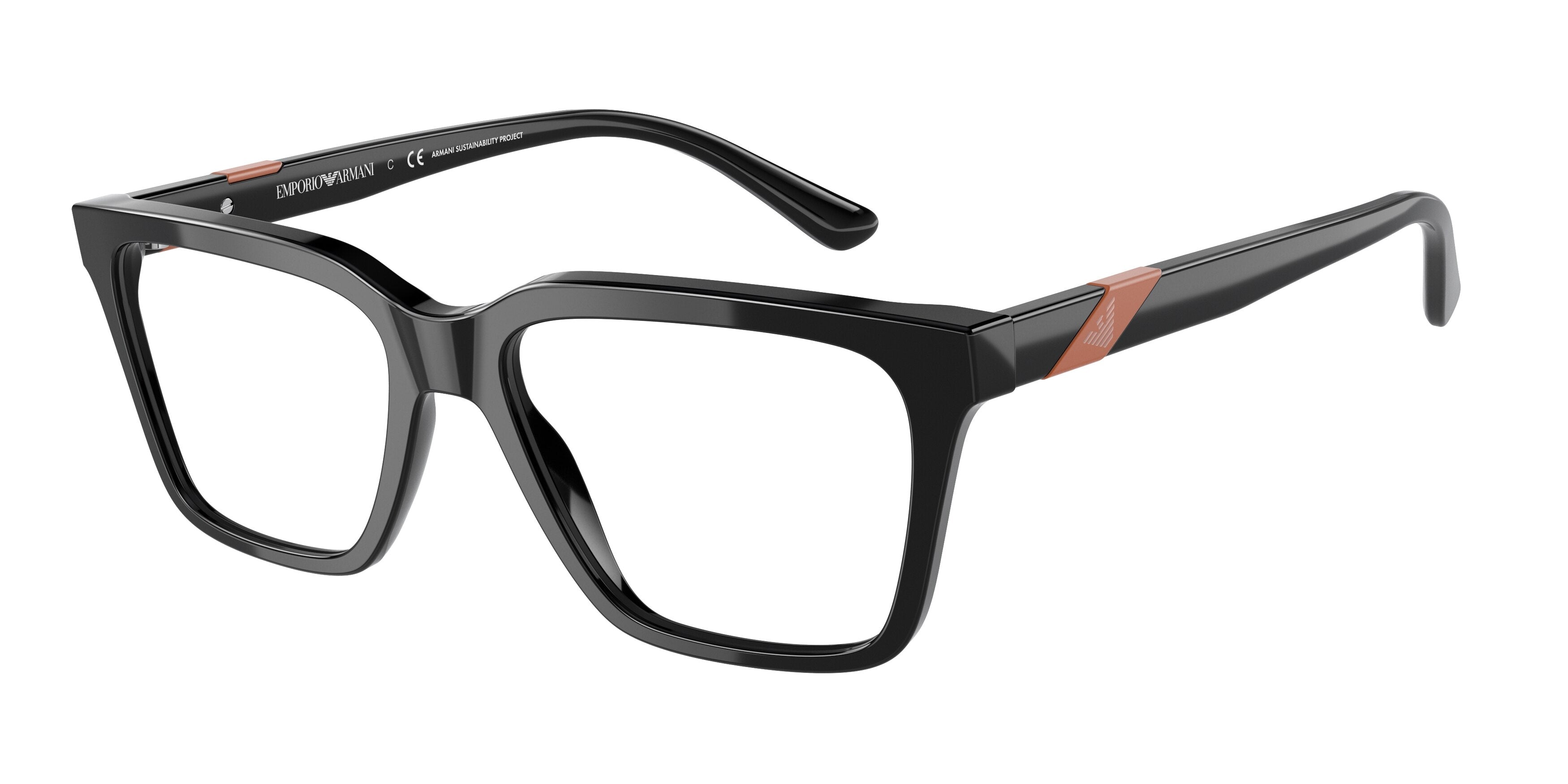 Emporio Armani EA3194 Rectangle Eyeglasses 5875-Shiny Black 56-145-17 - Color Map Black