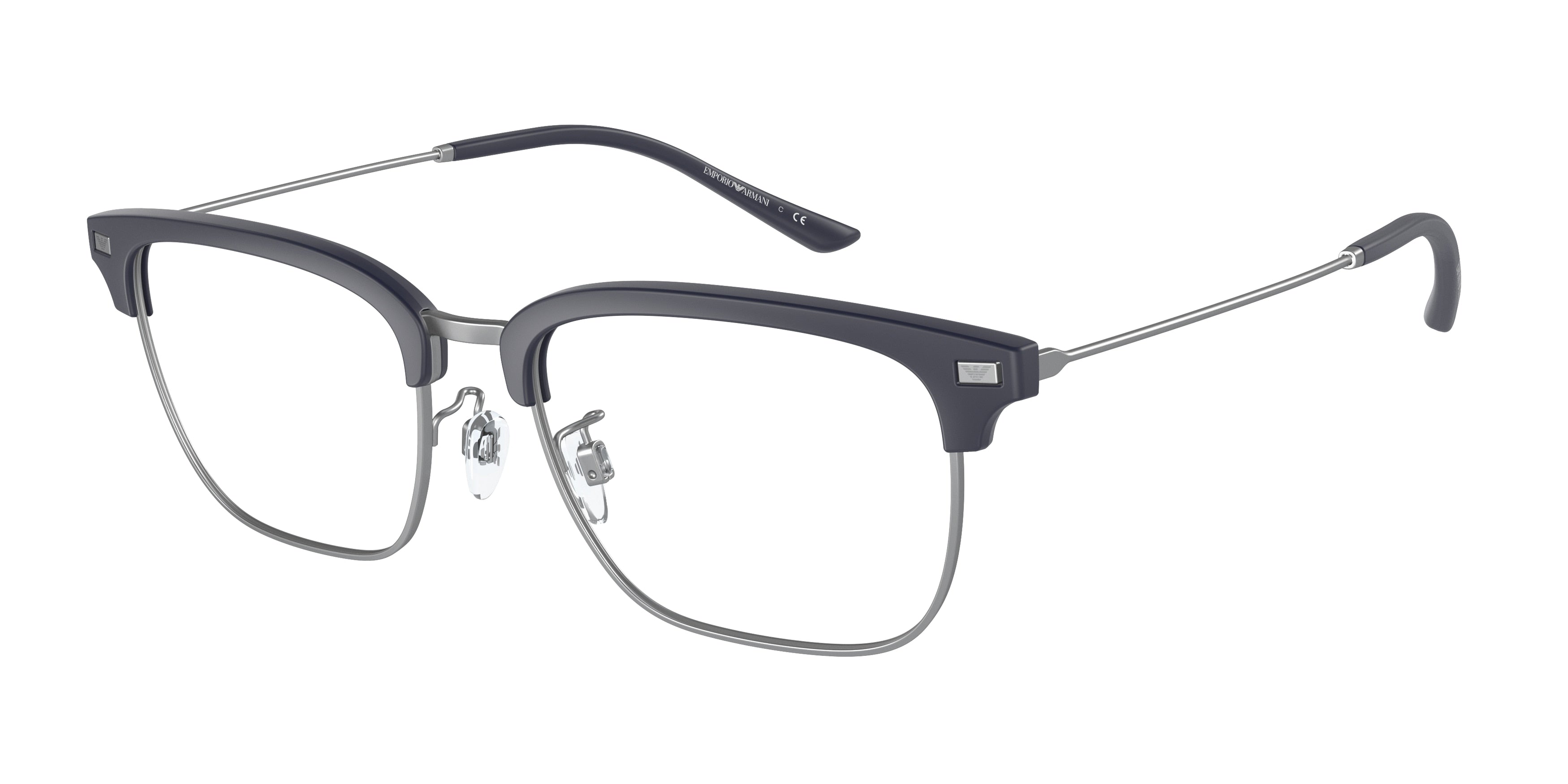 Emporio Armani EA3198 Rectangle Eyeglasses 5088-Matte Blue/Silver 53-150-18 - Color Map Blue
