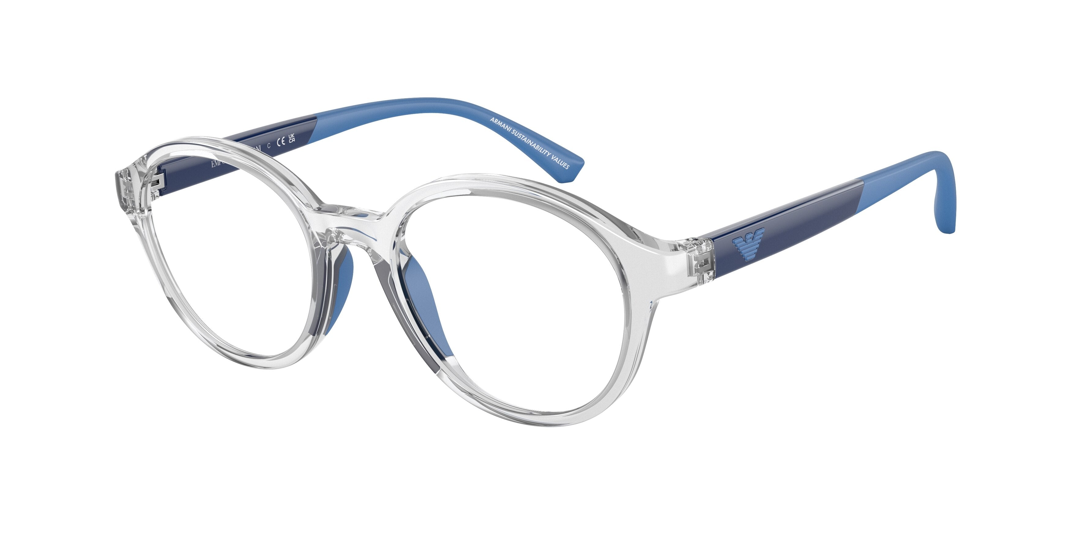 Emporio Armani EA3202 Round Eyeglasses  5893-Shiny Crystal 45-125-18 - Color Map Blue