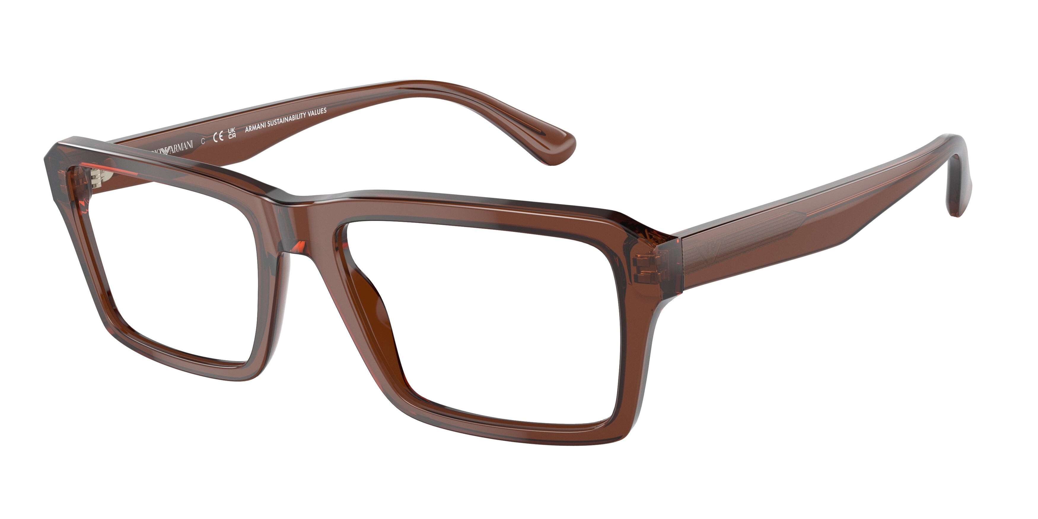Emporio Armani EA3206 Rectangle Eyeglasses 5044-Shiny Transparent Brown 56-145-18 - Color Map Brown