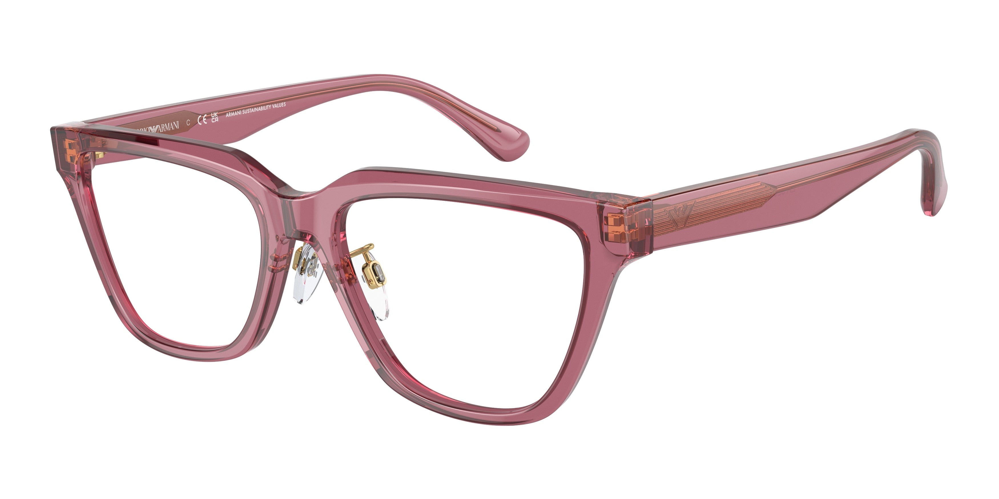 Emporio Armani EA3208F Cat Eye Eyeglasses  5544-Shiny Transparent Pink 54-140-17 - Color Map Pink