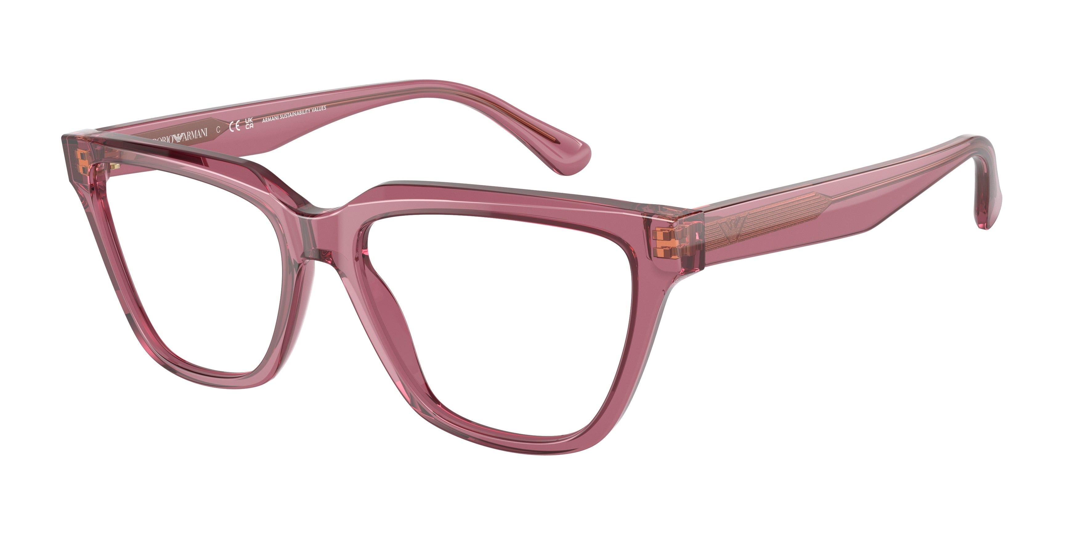 Emporio Armani EA3208 Cat Eye Eyeglasses  5544-Shiny Transparent Pink 52-140-16 - Color Map Pink