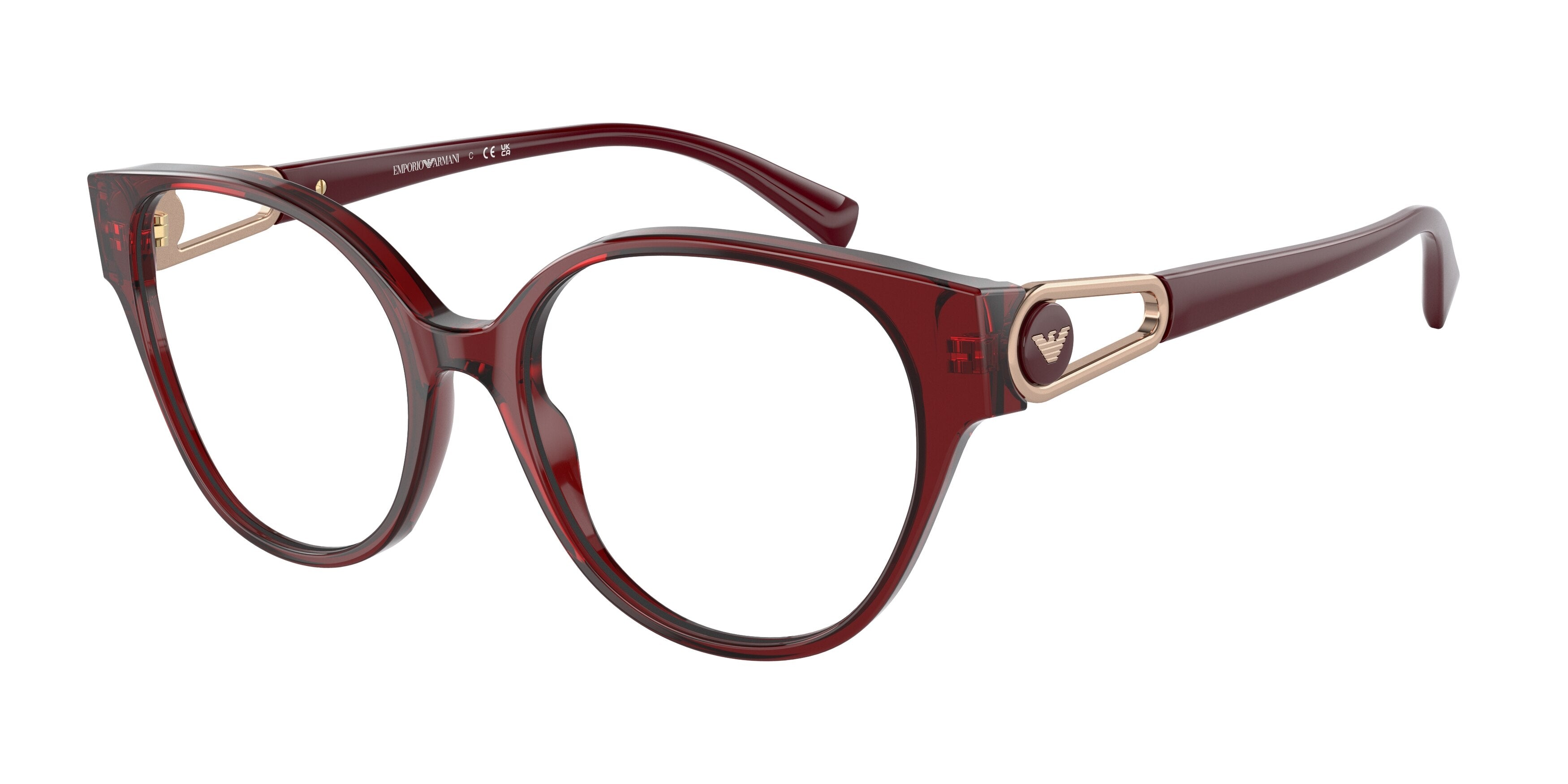 Emporio Armani EA3211F Round Eyeglasses 5968-Shiny Bordeaux 54-140-17 - Color Map Red