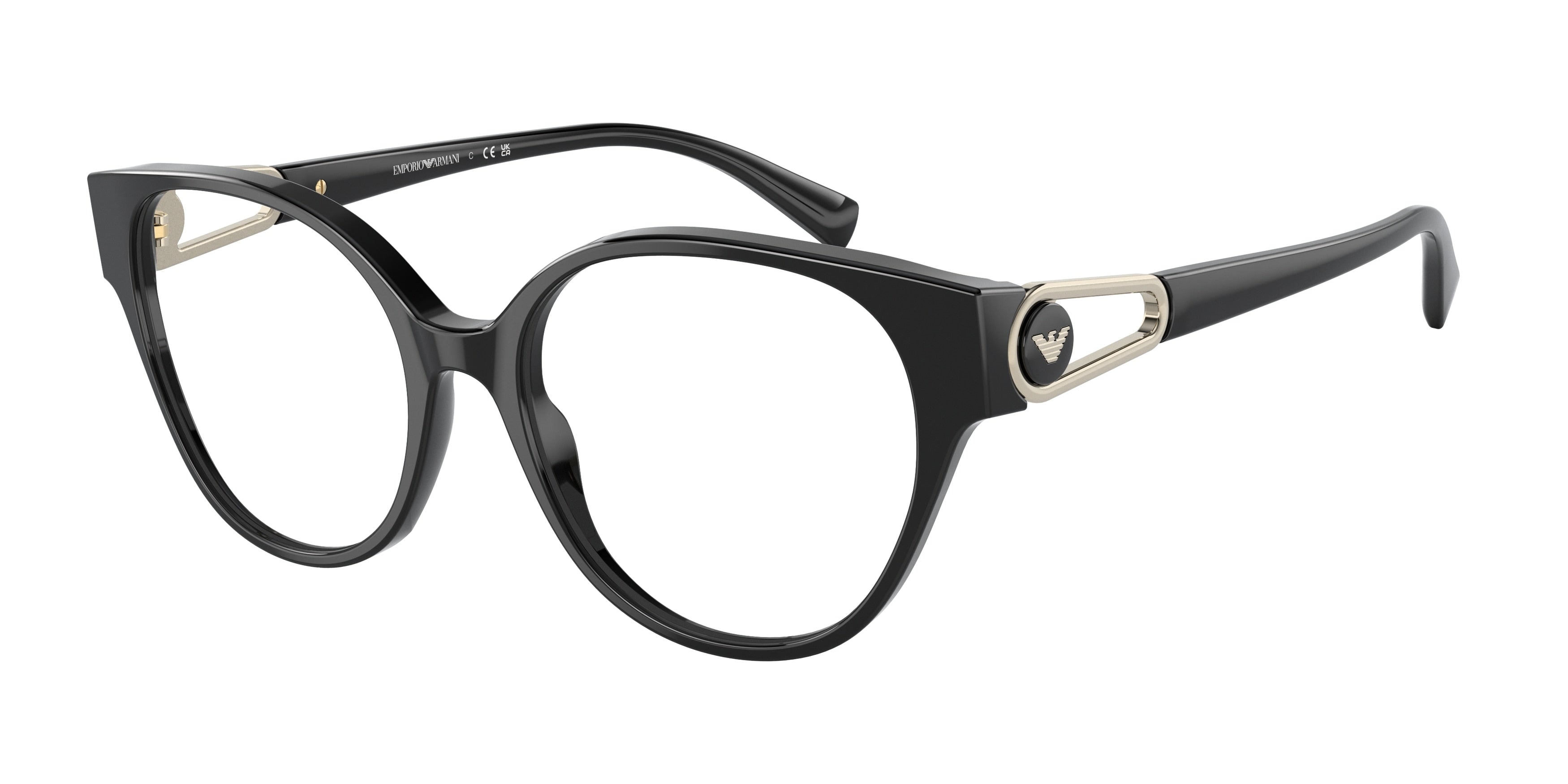 Emporio Armani EA3211 Round Eyeglasses 5017-Shiny Black 53-140-17 - Color Map Black