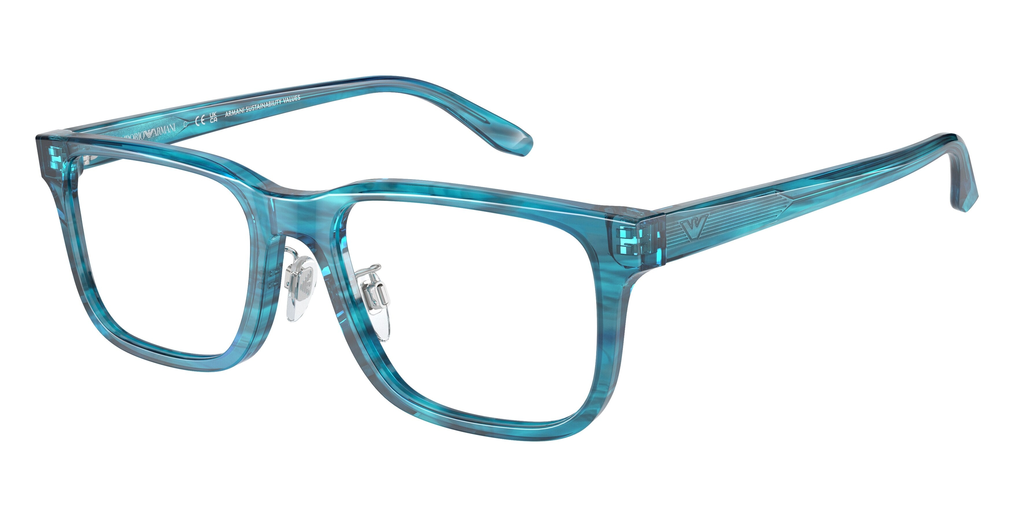 Emporio Armani EA3218F Rectangle Eyeglasses 5311-Striped Blue 55-145-19 - Color Map Blue