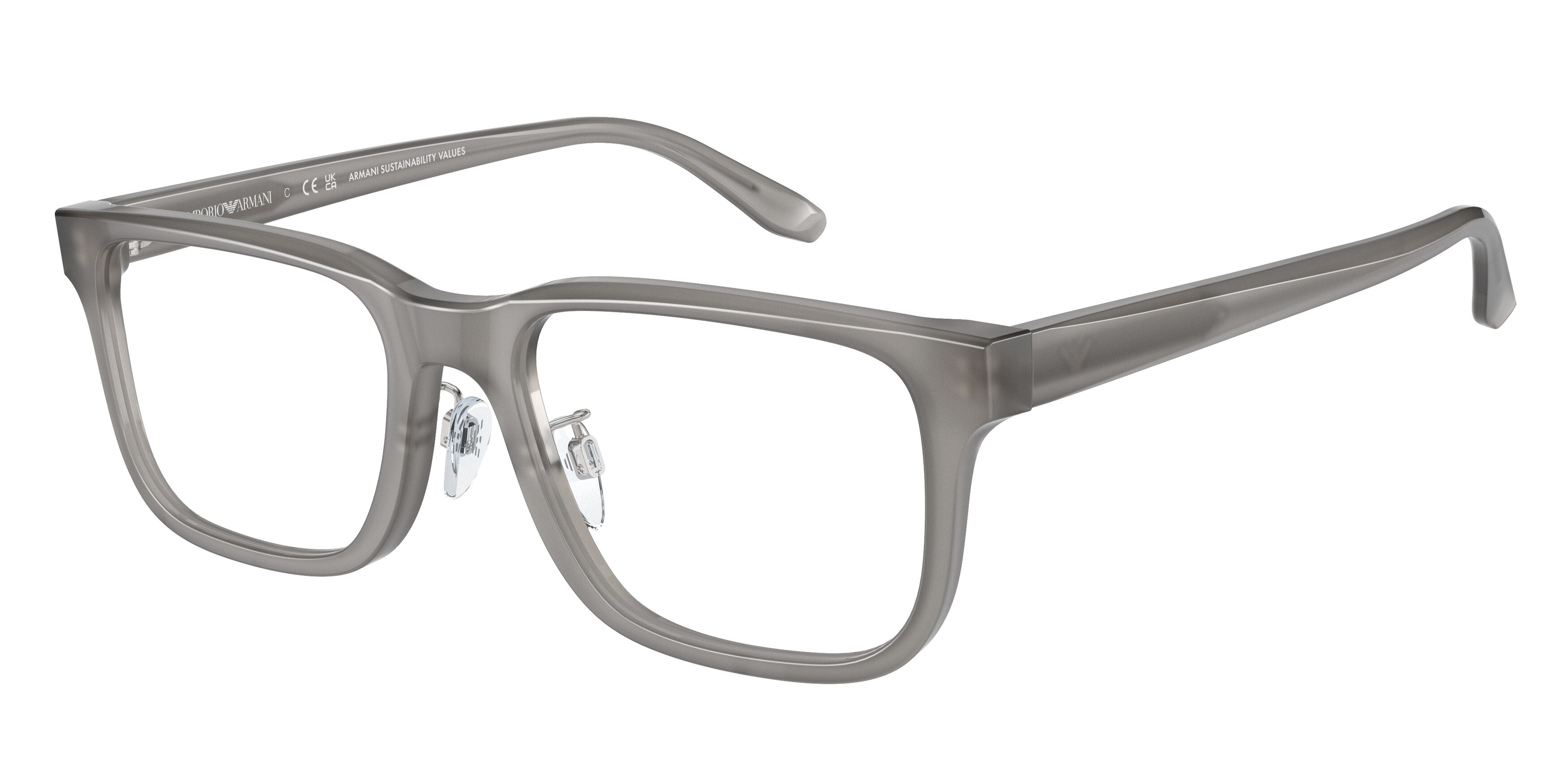 Emporio Armani EA3218F Rectangle Eyeglasses 6070-Shiny Opal Grey 55-145-19 - Color Map Grey