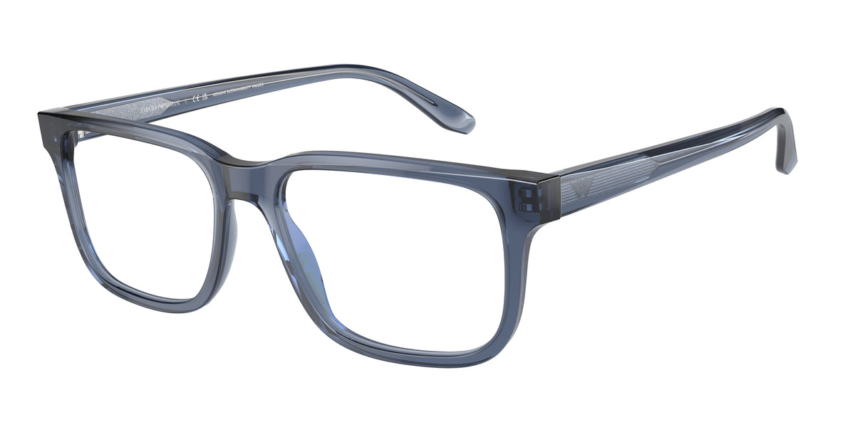 Emporio Armani EA3218 Rectangle Eyeglasses 5072-Shiny Transparent Blue 55-145-17 - Color Map Blue