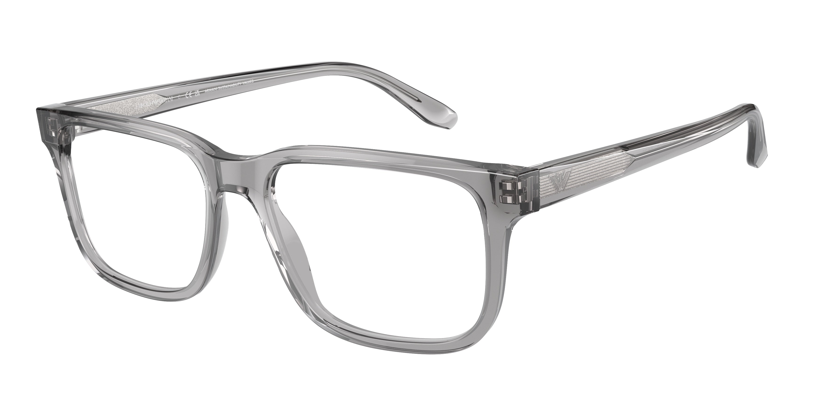 Emporio Armani EA3218 Rectangle Eyeglasses 5075-Shiny Transparent Grey 55-145-17 - Color Map Grey