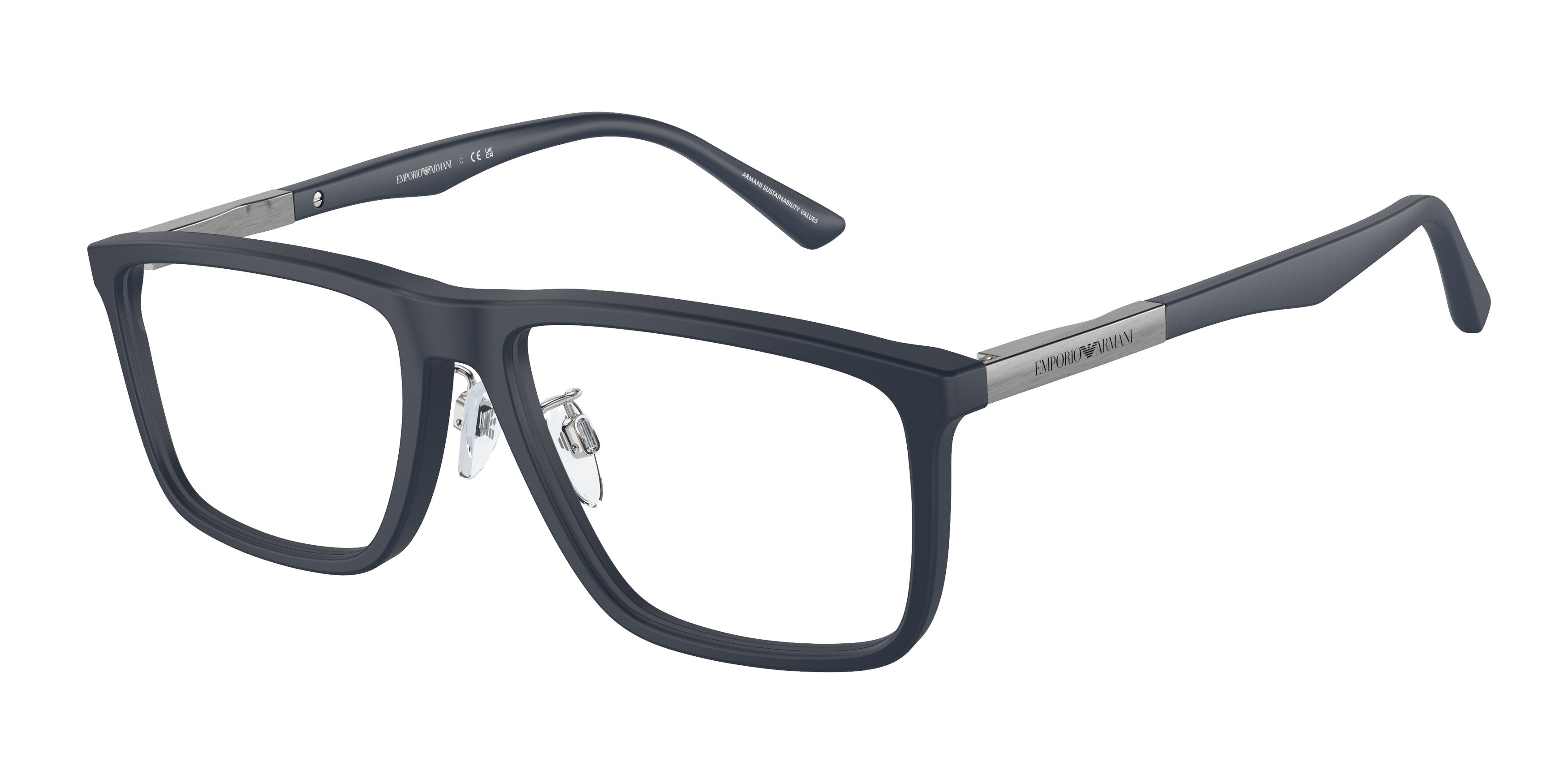 Emporio Armani EA3221F Rectangle Eyeglasses 5088-Matte Blue 56-145-16 - Color Map Blue