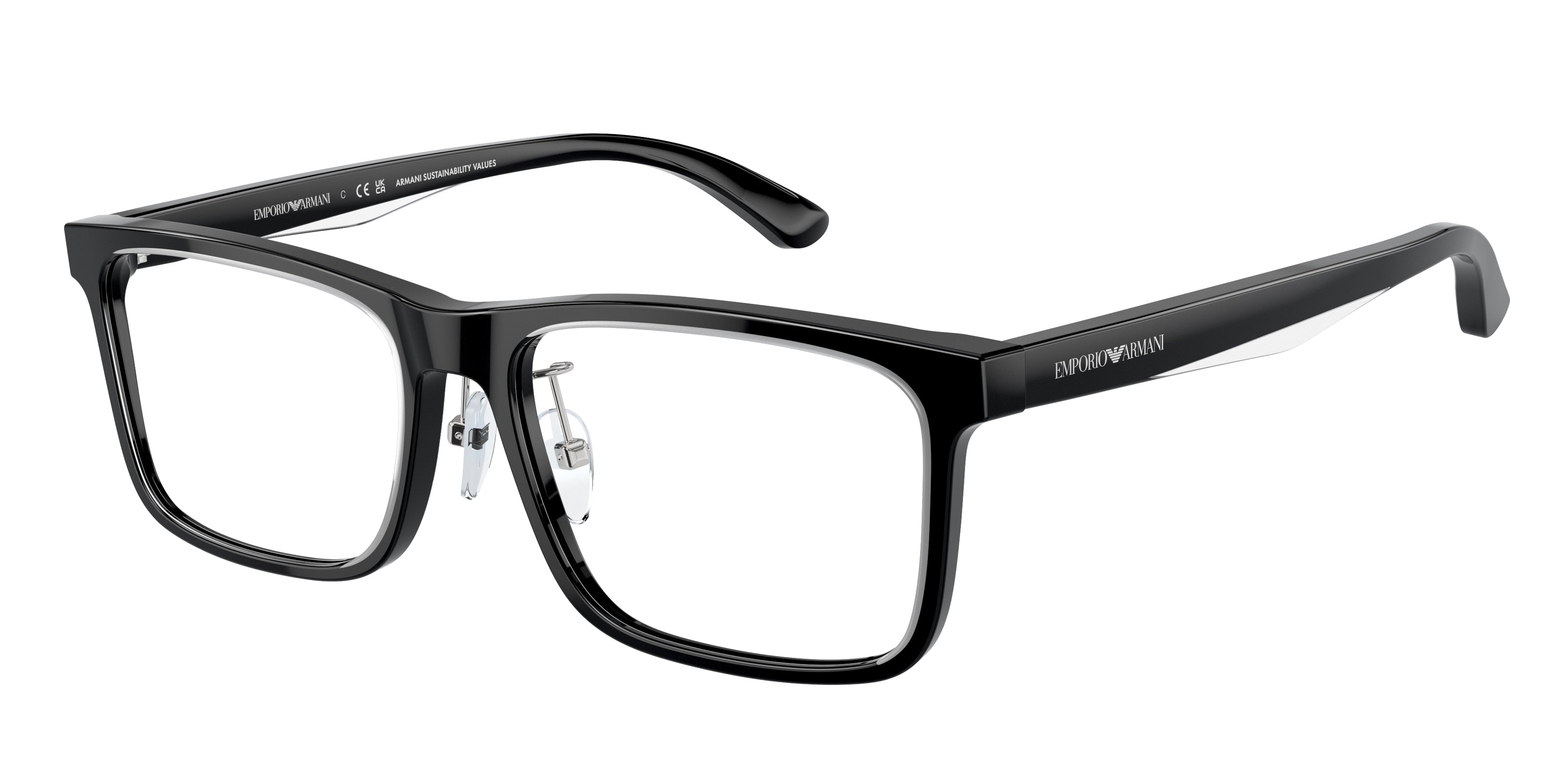 Emporio Armani EA3227F Pillow Eyeglasses 6051-Shiny Black/Top Crystal 56-145-17 - Color Map Black