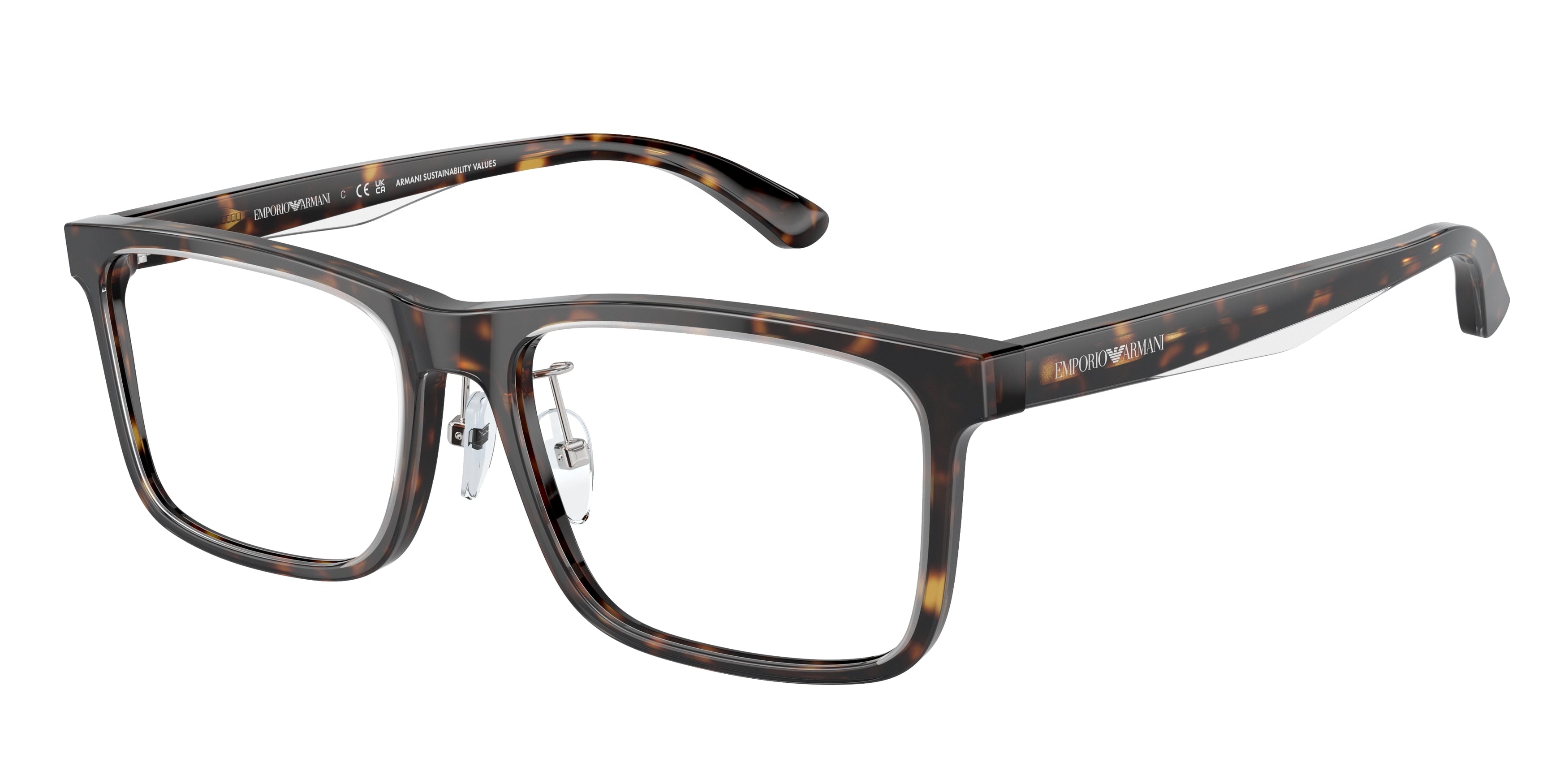 Emporio Armani EA3227F Pillow Eyeglasses 6052-Shiny Havana/Top Crystal 56-145-17 - Color Map Tortoise