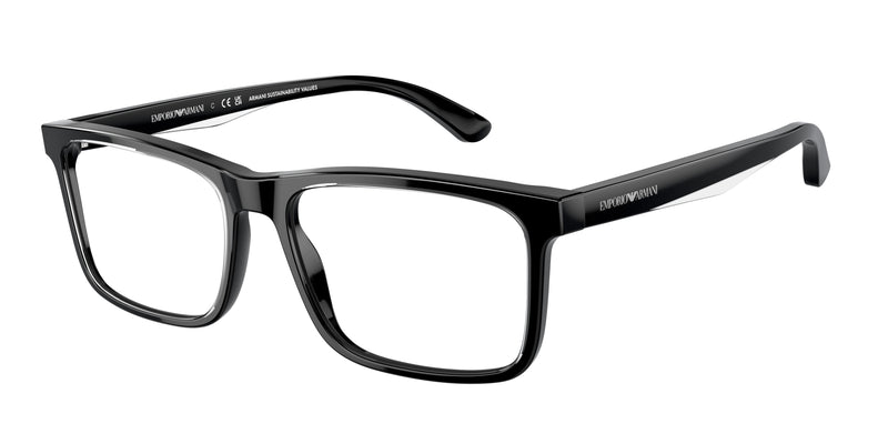 Emporio Armani EA3227 Pillow Eyeglasses 6051-Shiny Black/Top Crystal 56-145-17 - Color Map Black