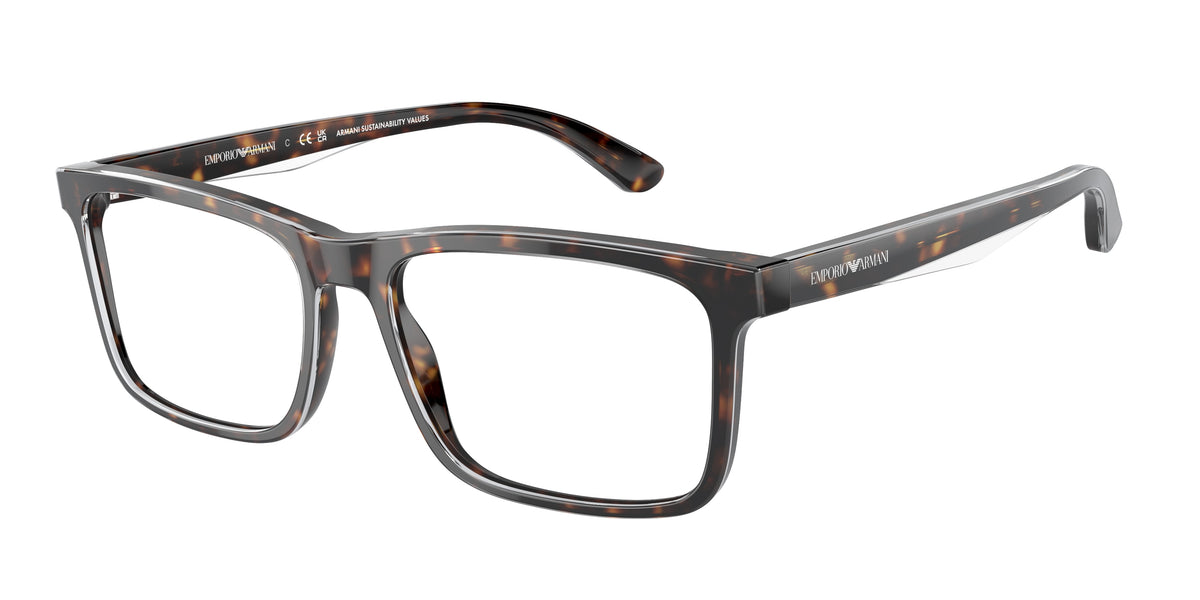 Emporio Armani EA3227 Pillow Eyeglasses for Men — Free Shipping - 56-145-17 / 6052-Shiny Havana/Top Crystal