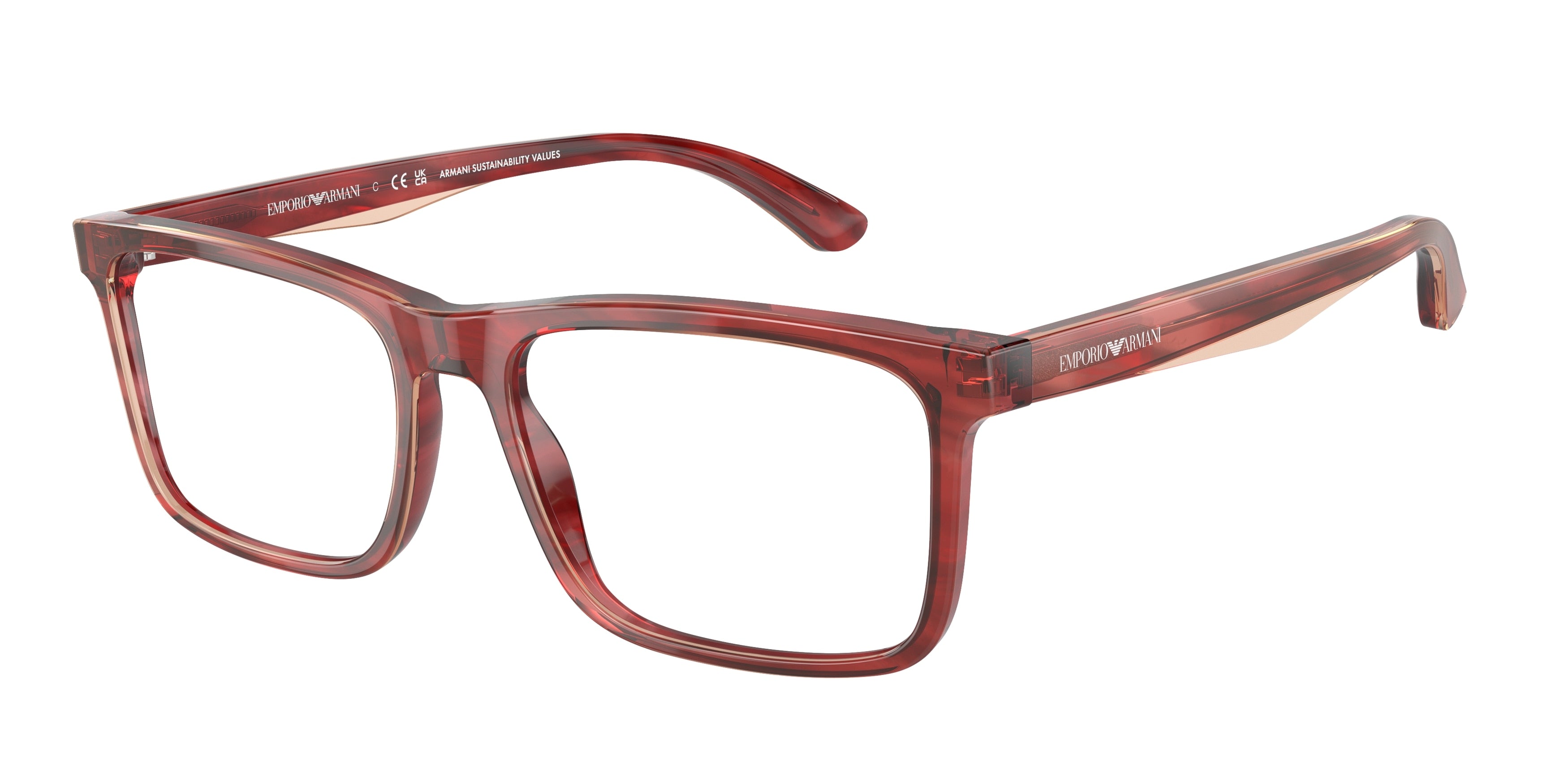 Emporio Armani EA3227 Pillow Eyeglasses 6053-Shiny Bordeaux/Top Smoke 56-145-17 - Color Map Red
