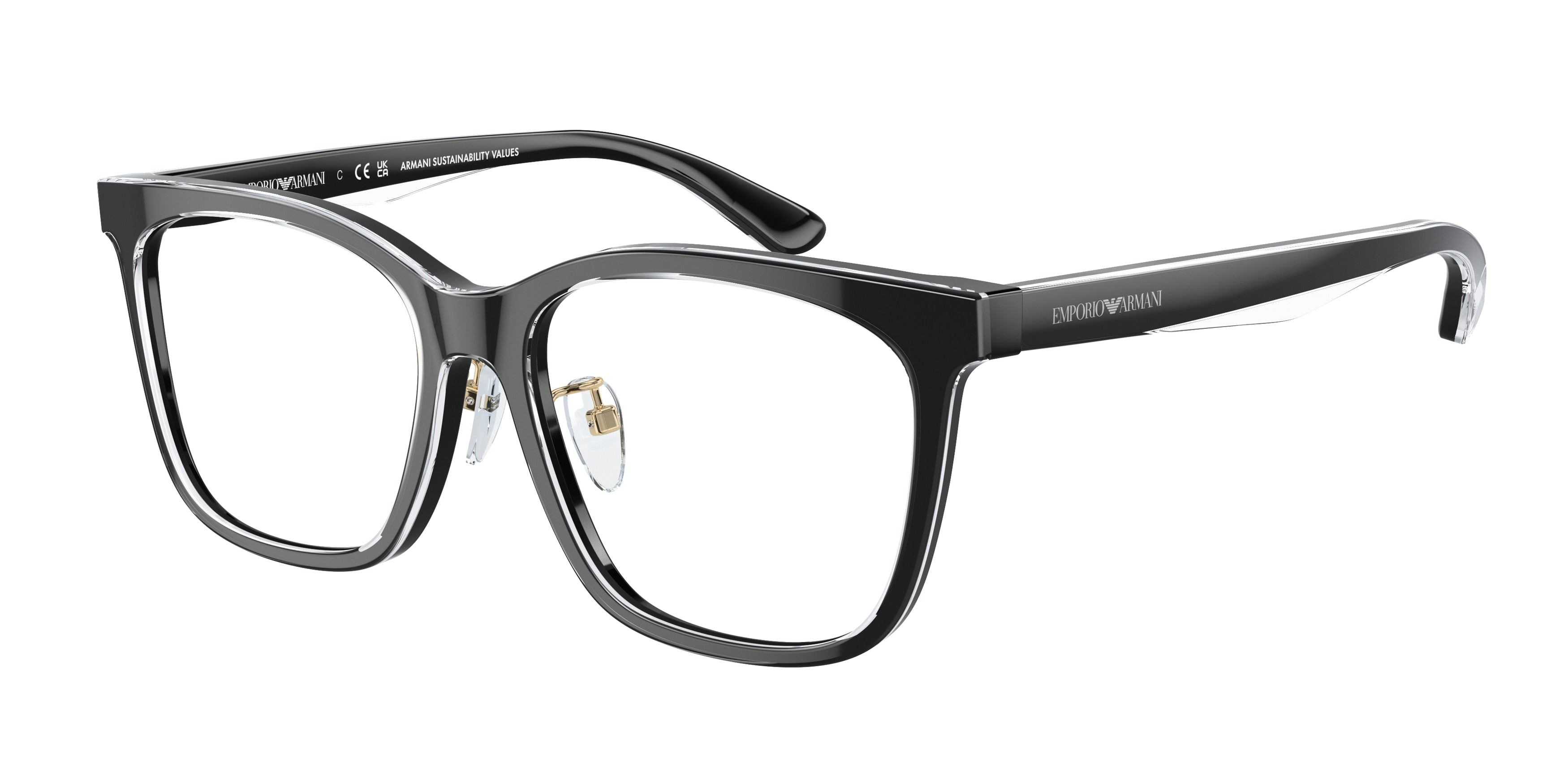 Emporio Armani EA3228F Pillow Eyeglasses 6051-Shiny Black/Top Crystal 53-140-16 - Color Map Black