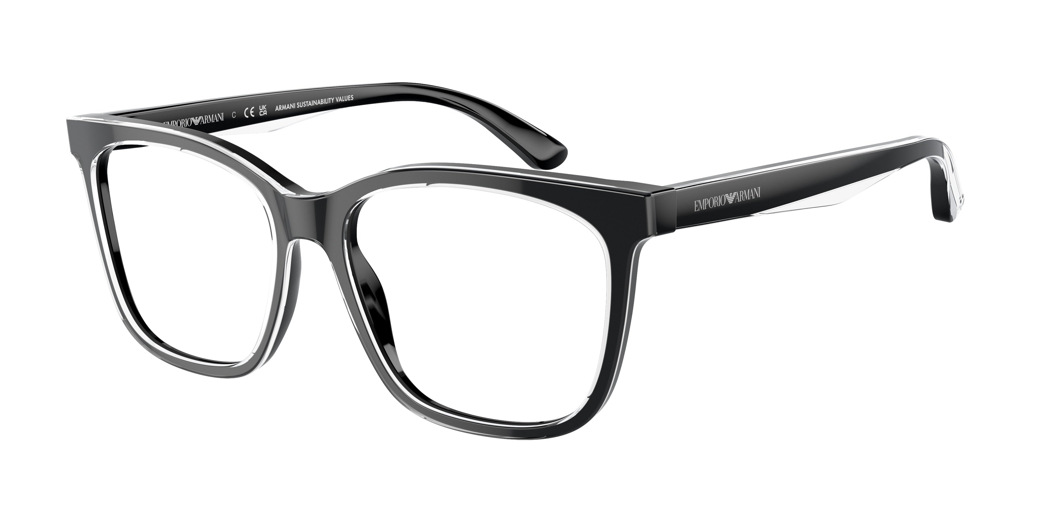 Emporio Armani EA3228 Pillow Eyeglasses 6051-Shiny Black/Top Crystal 53-140-16 - Color Map Black