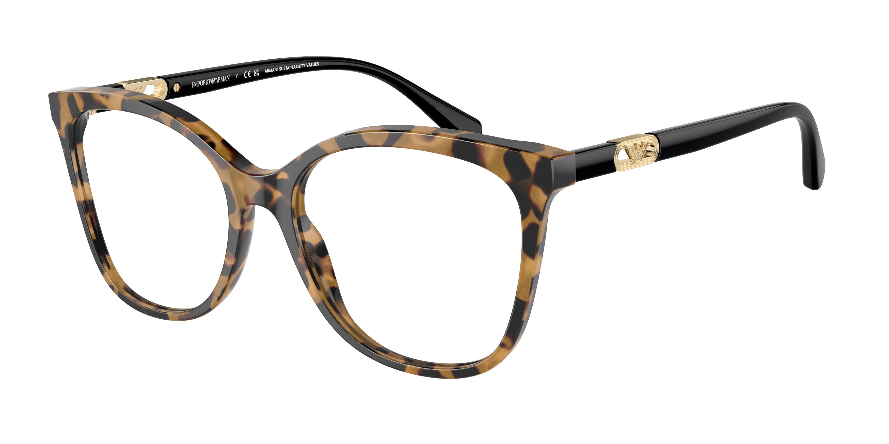 Emporio Armani EA3231F Square Eyeglasses 6059-Shiny Havana Yellow 54-140-17 - Color Map Tortoise