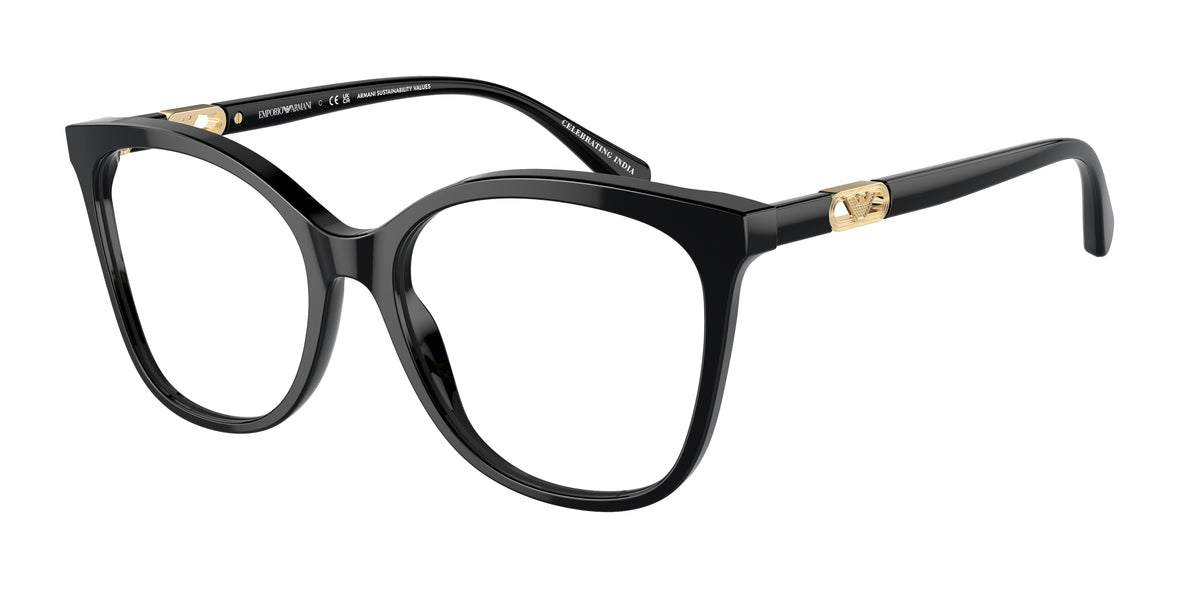 Emporio Armani EA3231 Square Eyeglasses 5378-Shiny Black 52-140-17 - Color Map Black