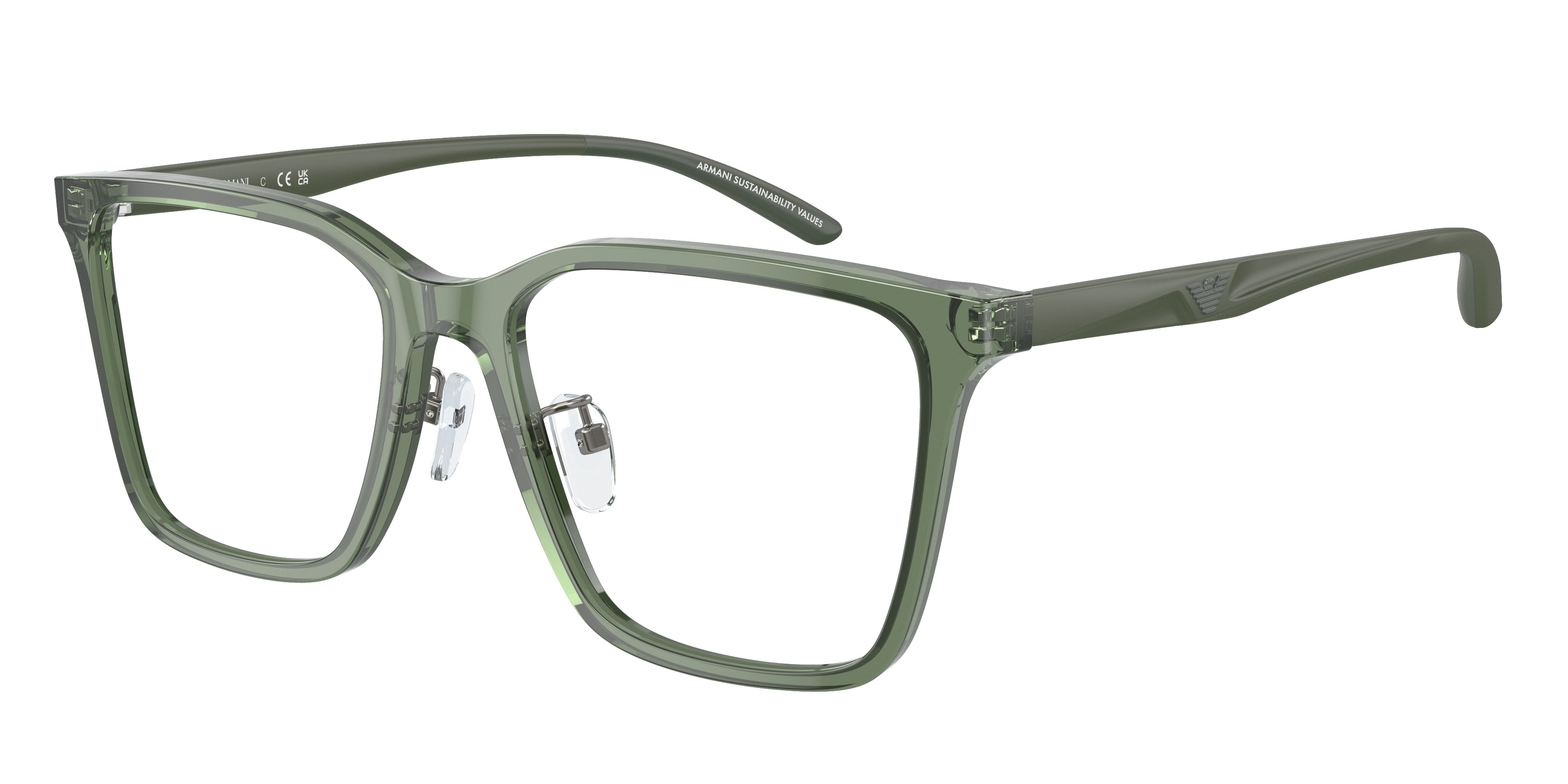 Emporio Armani EA3232D Rectangle Eyeglasses  6061-Shiny Transparent Olive Green 56-145-18 - Color Map Green