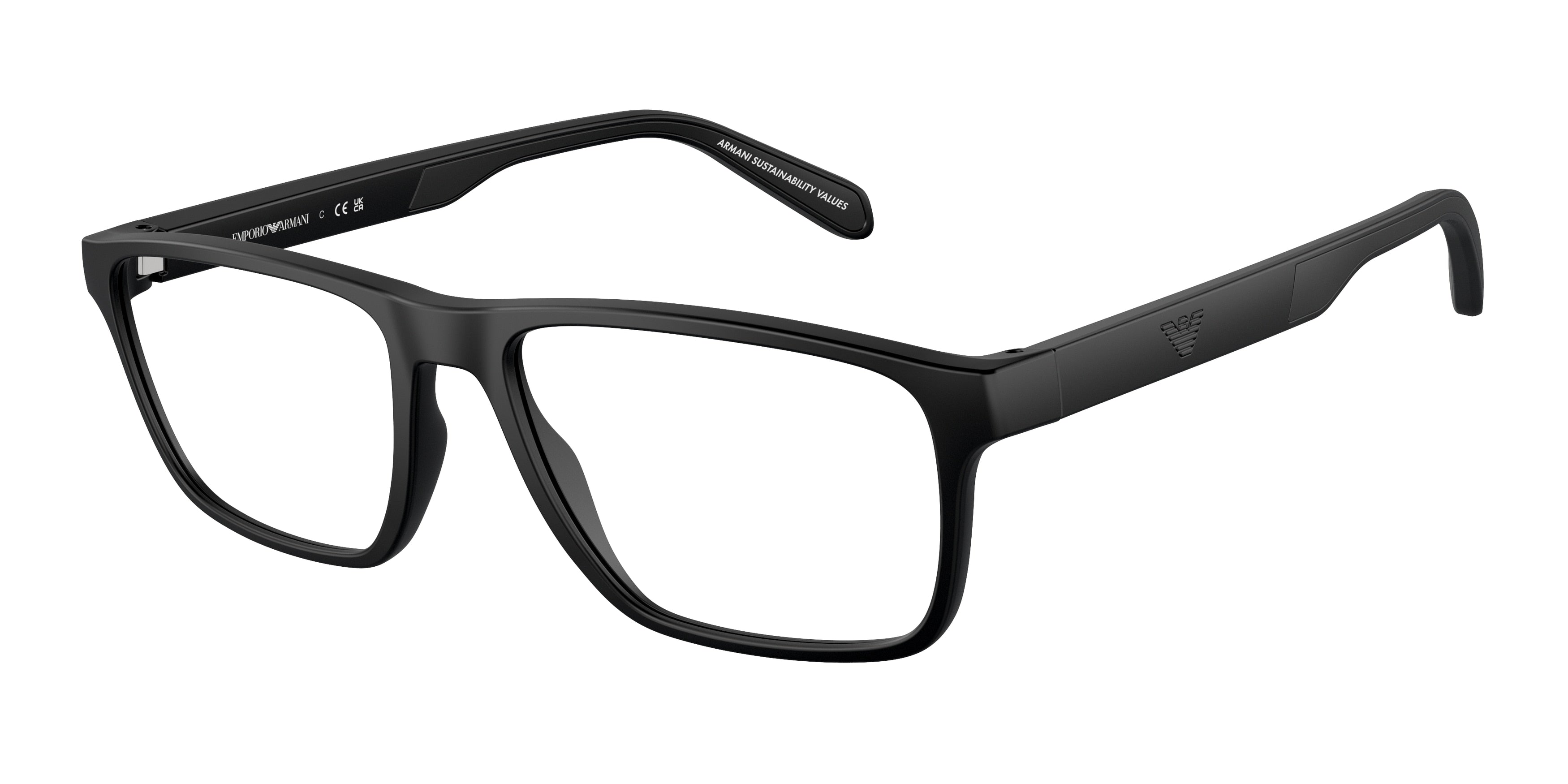Emporio Armani EA3233 Rectangle Eyeglasses 5001-Matte Black 56-145-17 - Color Map Black