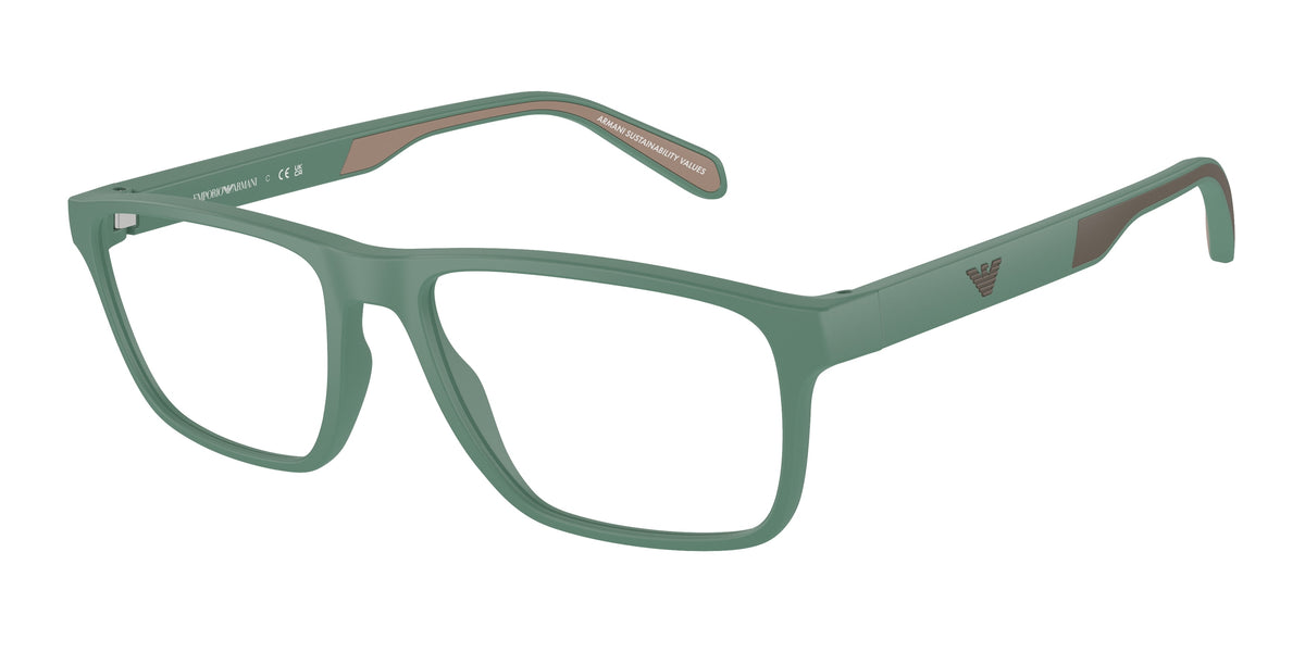 Emporio Armani EA3233 Rectangle Eyeglasses 6102-Matte Alpine Green 56-145-17 - Color Map Green