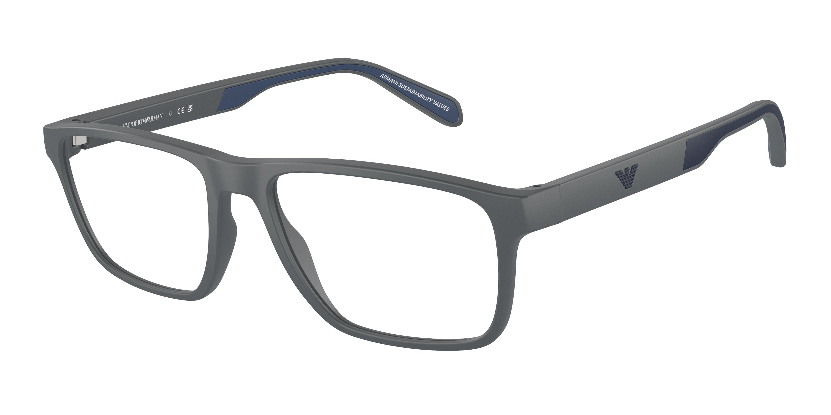 Emporio Armani EA3233 Rectangle Eyeglasses 6103-Matte Dark Grey 56-145-17 - Color Map Grey