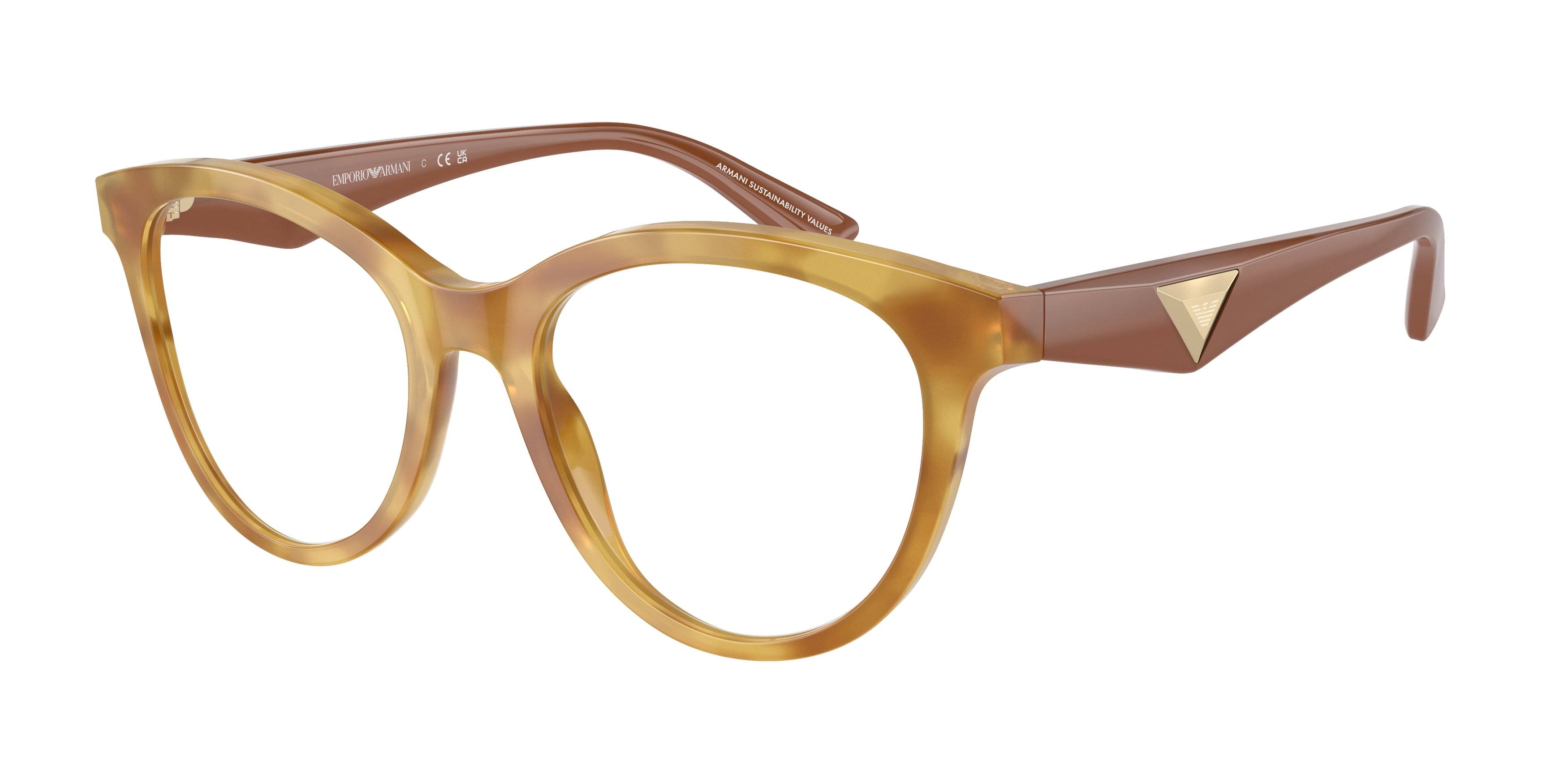 Emporio Armani EA3236 Cat Eye Eyeglasses 6115-Shiny Light Havana 52-140-19 - Color Map Brown