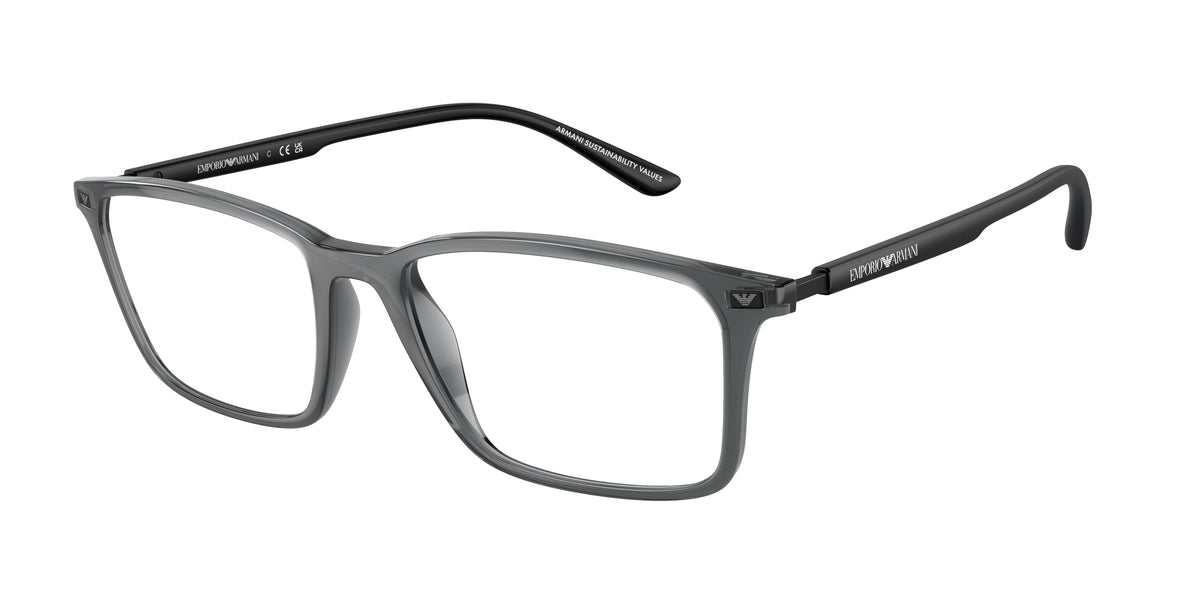 Emporio Armani EA3237F Rectangle Eyeglasses 6106-Shiny Transparent Black 56-145-18 - Color Map Grey