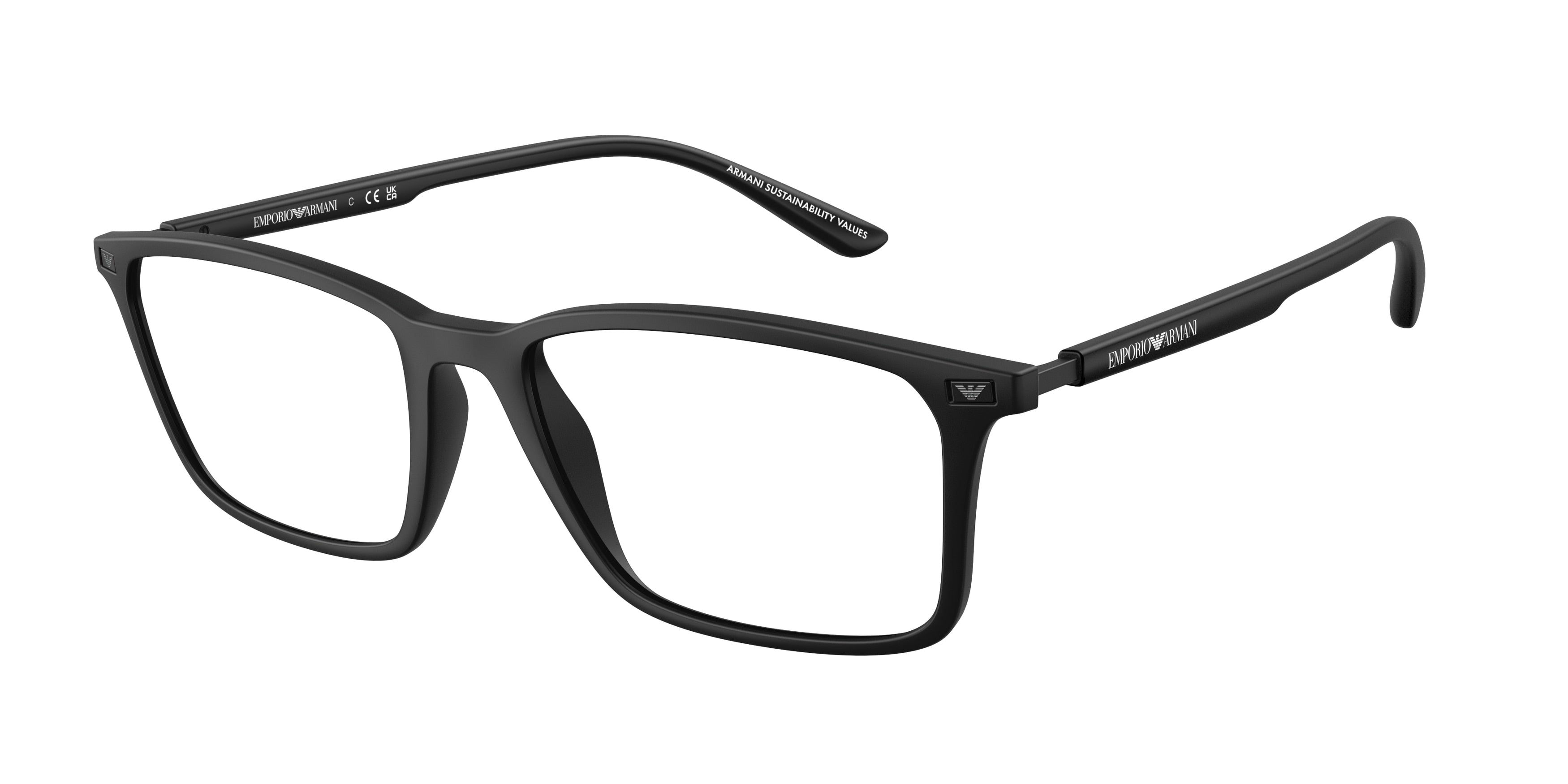 Emporio Armani EA3237 Rectangle Eyeglasses 5001-Matte Black 55-145-18 - Color Map Black