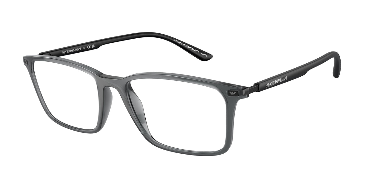 Emporio Armani EA3237 Rectangle Eyeglasses 6106-Shiny Transparent Black 55-145-18 - Color Map Grey
