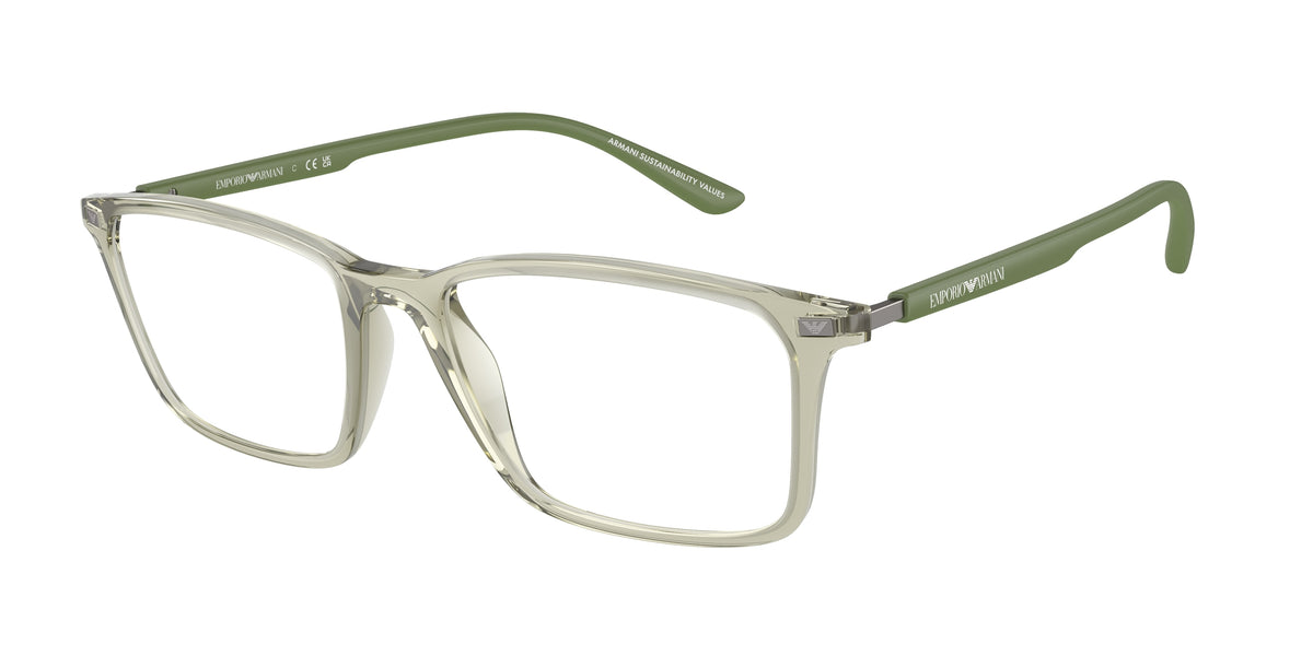 Emporio Armani EA3237 Rectangle Eyeglasses 6107-Shiny Transparent Green 55-145-18 - Color Map Green