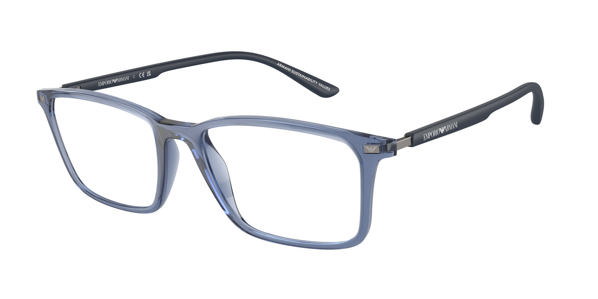 Emporio Armani EA3237 Rectangle Eyeglasses 6108-Shiny Transparent Blue 55-145-18 - Color Map Blue