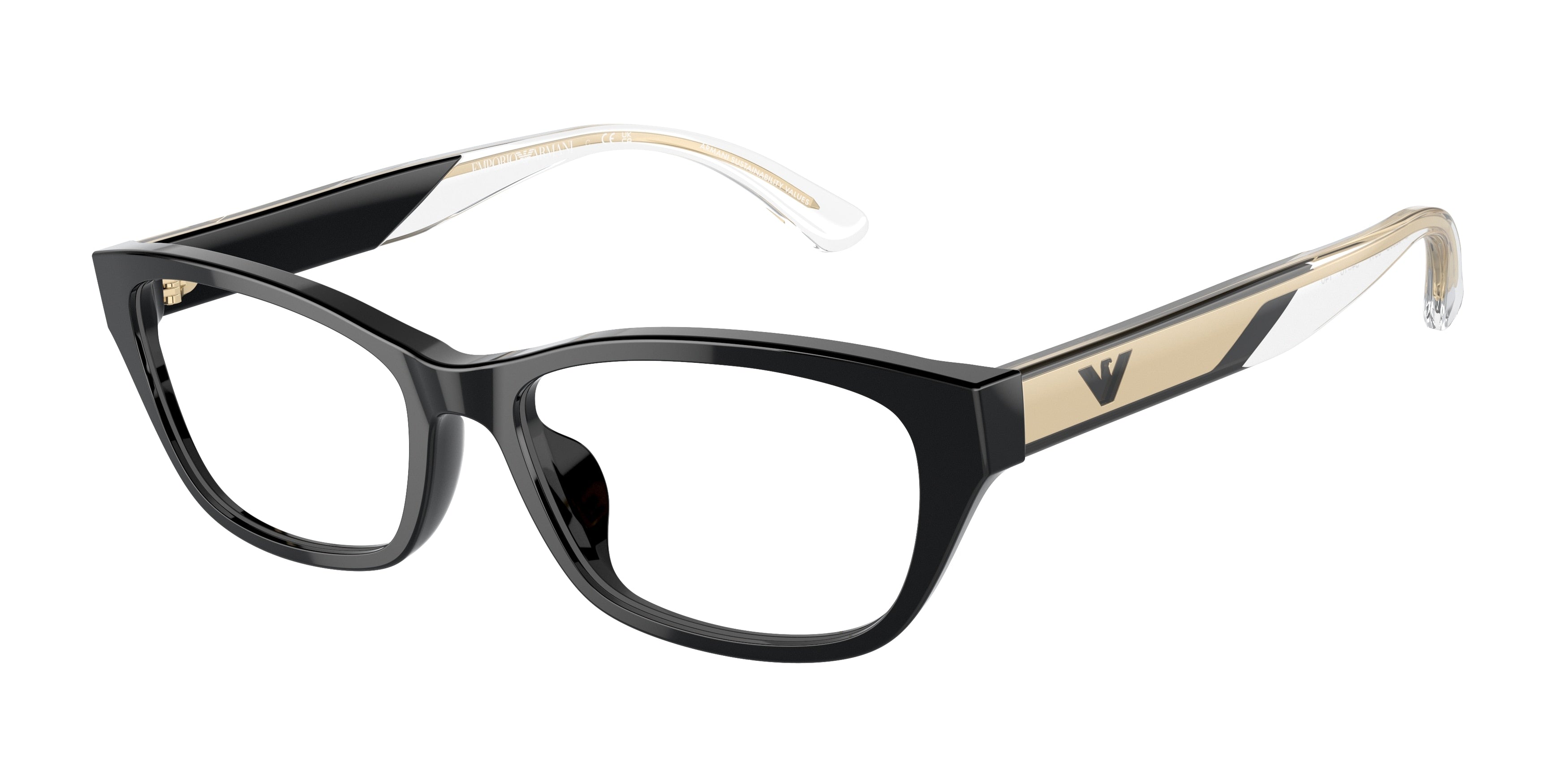 Emporio Armani EA3238U Cat Eye Eyeglasses 5017-Shiny Black 54-140-16 - Color Map Black
