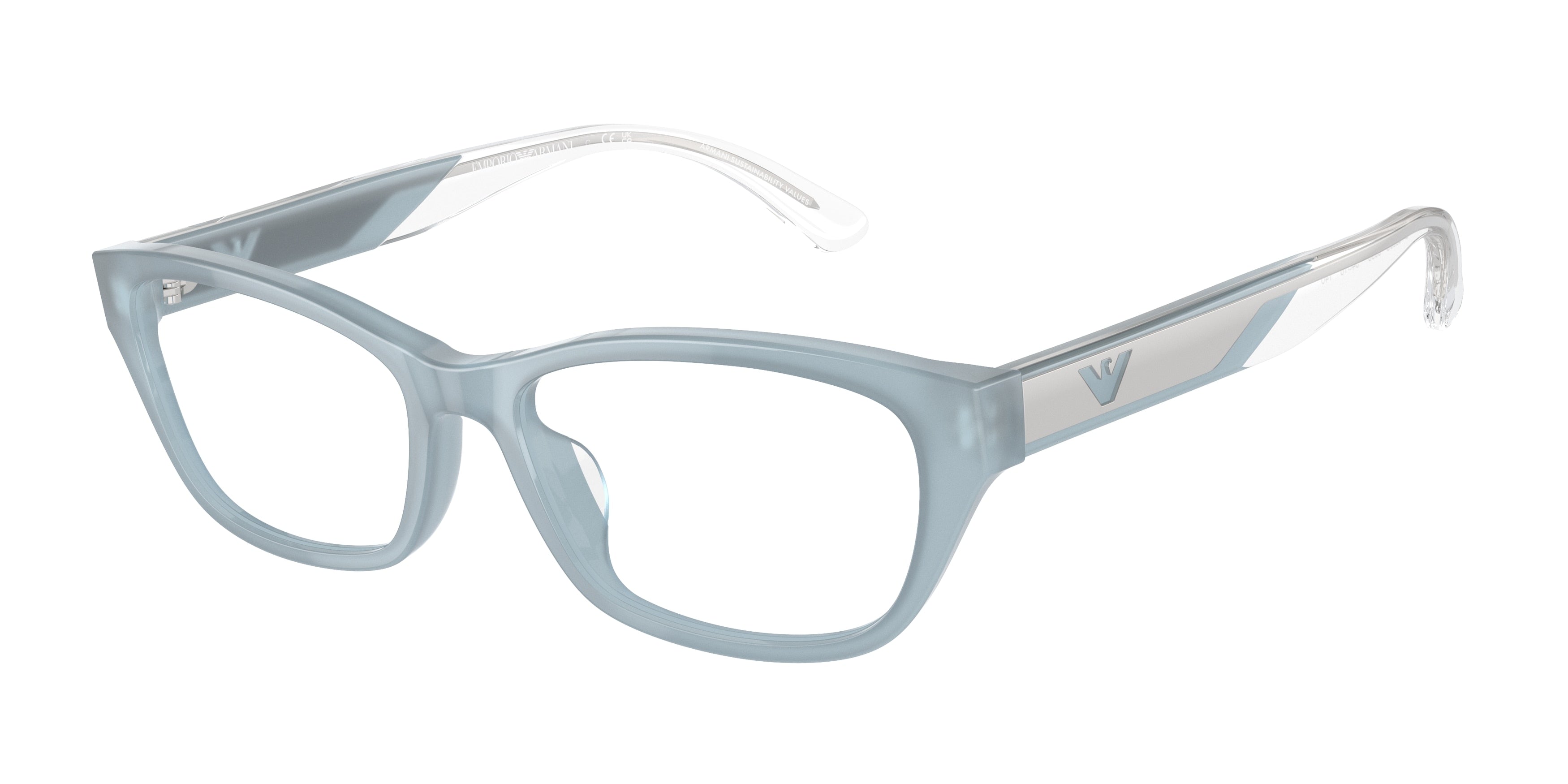 Emporio Armani EA3238U Cat Eye Eyeglasses 6096-Shiny Opaline Azure 54-140-16 - Color Map Blue