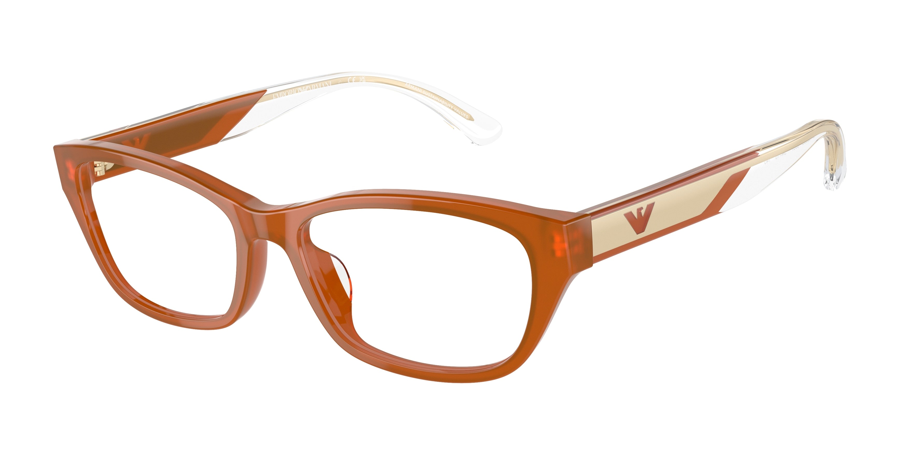 Emporio Armani EA3238U Cat Eye Eyeglasses 6097-Shiny Opaline Orange 54-140-16 - Color Map Orange