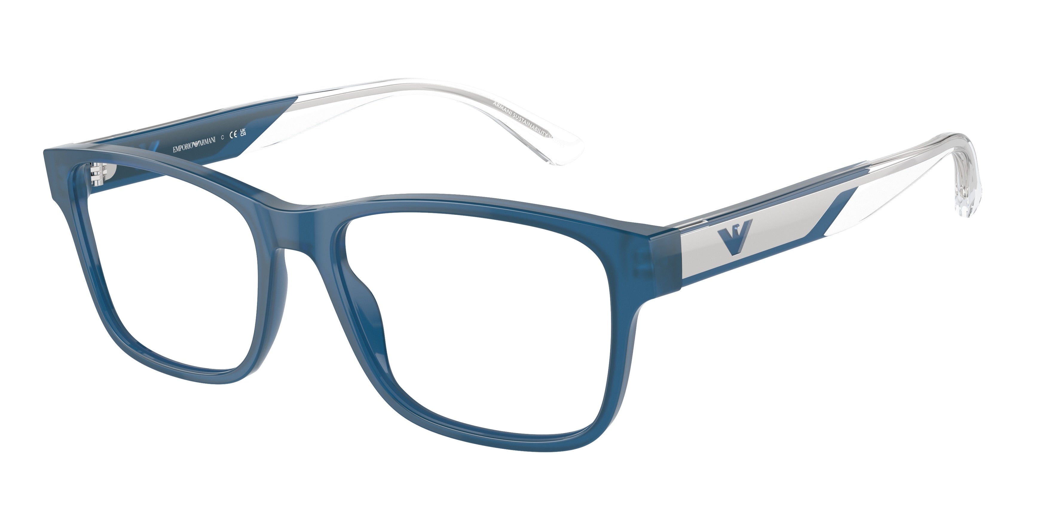 Emporio Armani EA3239 Rectangle Eyeglasses 6092-Shiny Opaline Blue 55-145-17 - Color Map Blue