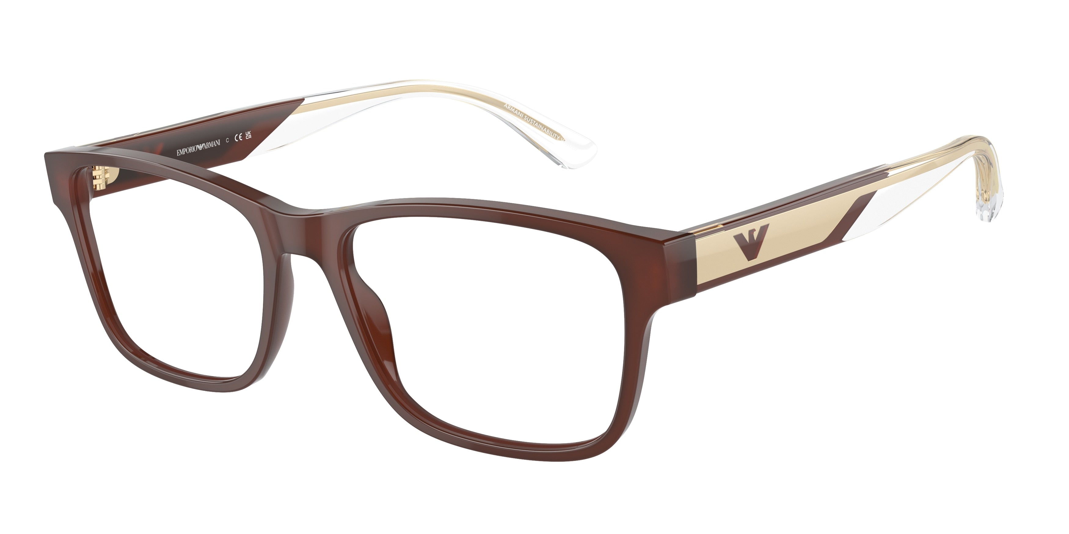 Emporio Armani EA3239 Rectangle Eyeglasses 6095-Shiny Opaline Brown 55-145-17 - Color Map Brown