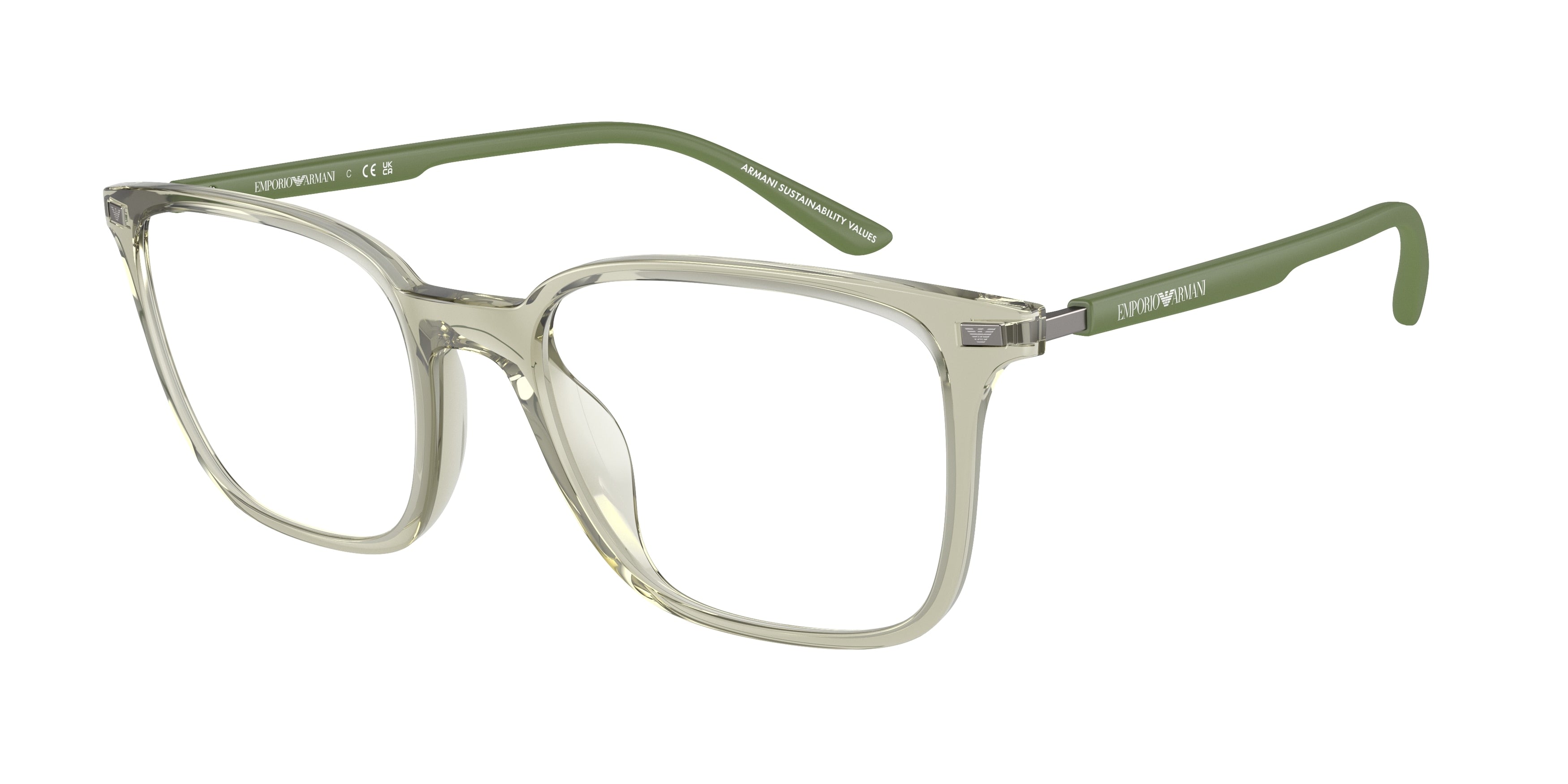 Emporio Armani EA3242U Square Eyeglasses 6107-Shiny Transparent Green 54-145-19 - Color Map Green
