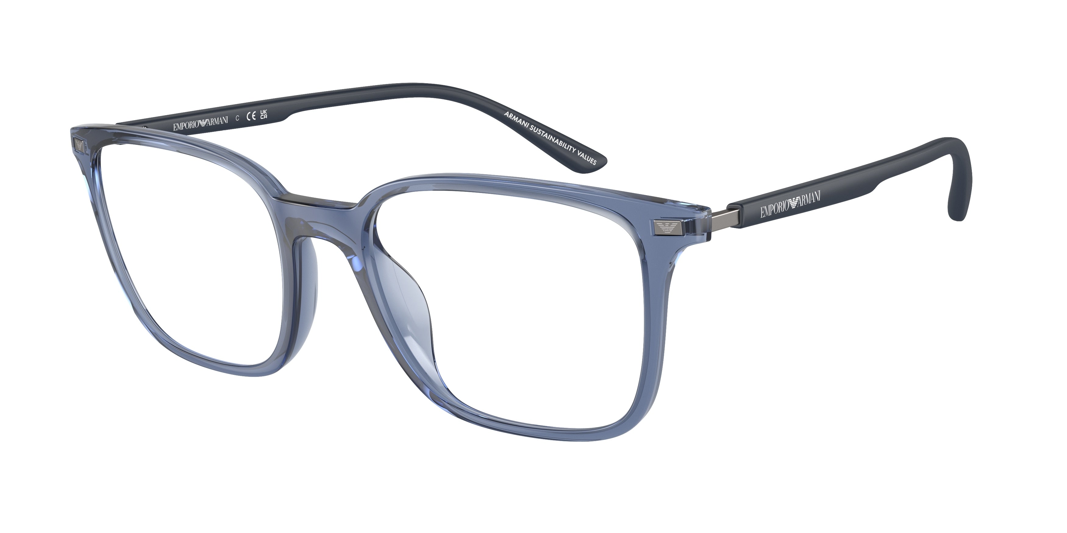 Emporio Armani EA3242U Square Eyeglasses 6108-Shiny Transparent Blue 54-145-19 - Color Map Blue