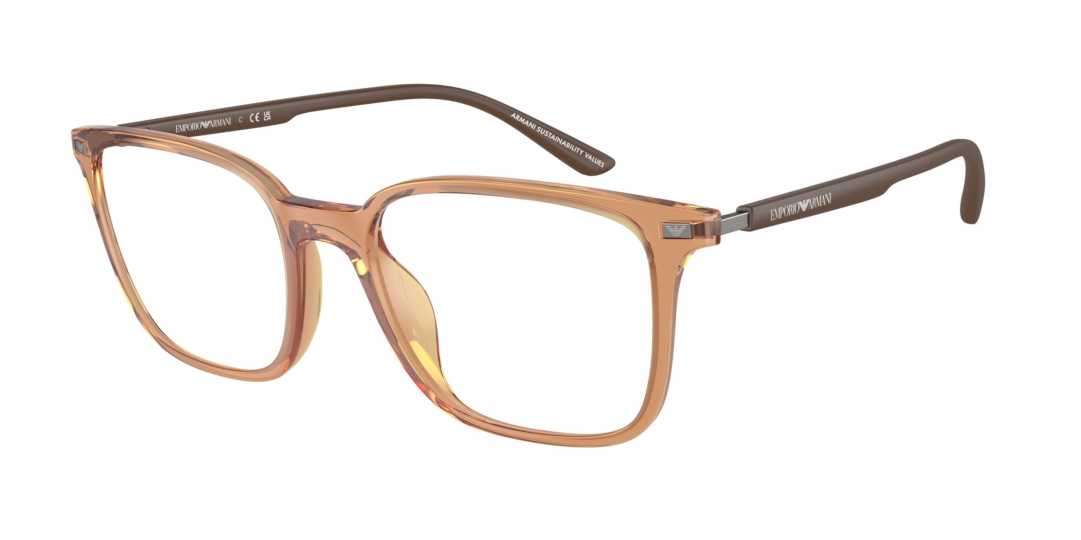 Emporio Armani EA3242U Square Eyeglasses 6110-Shiny Transparent Brown 54-145-19 - Color Map Brown